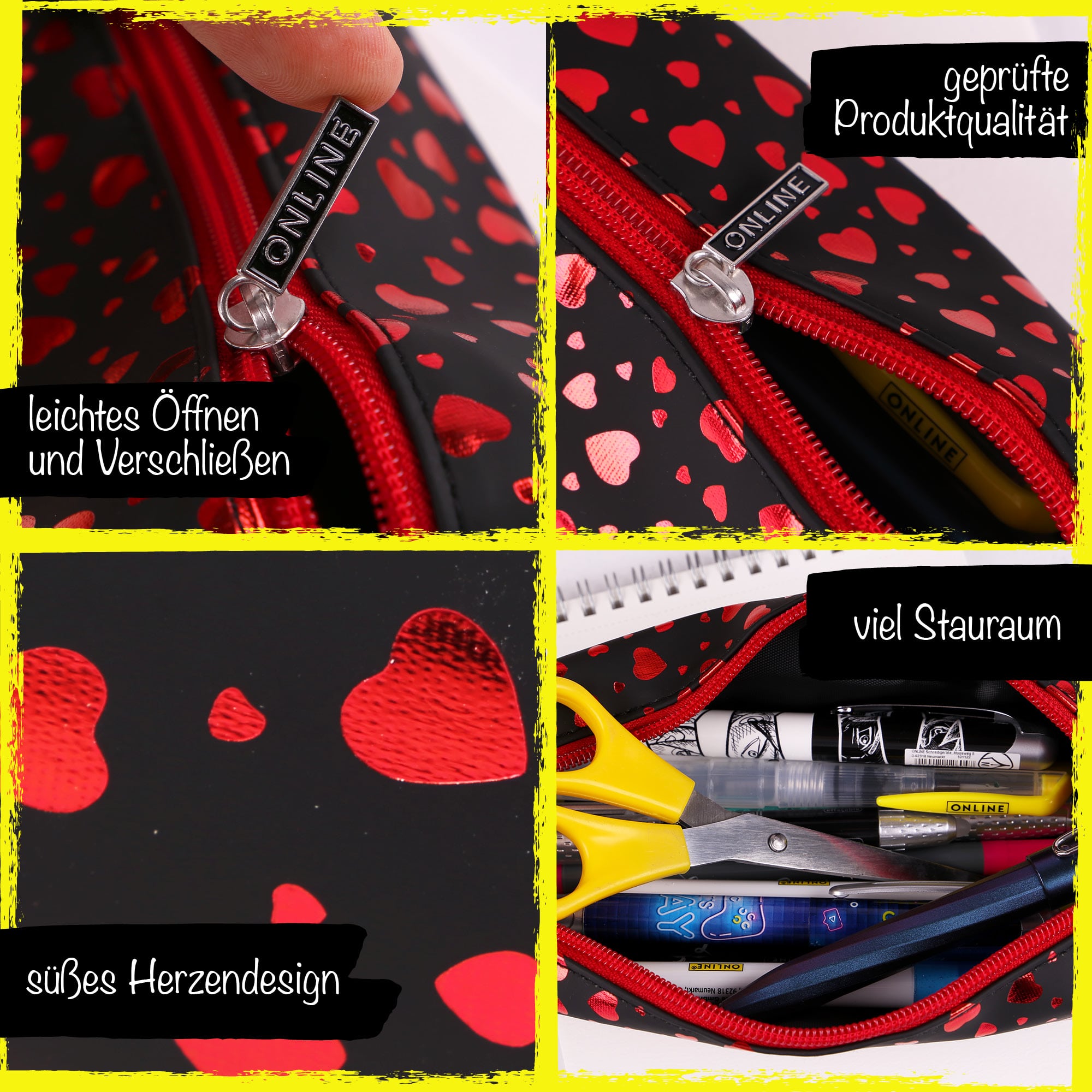 Schlamperetui im Herz-Design mit viel Stauraum