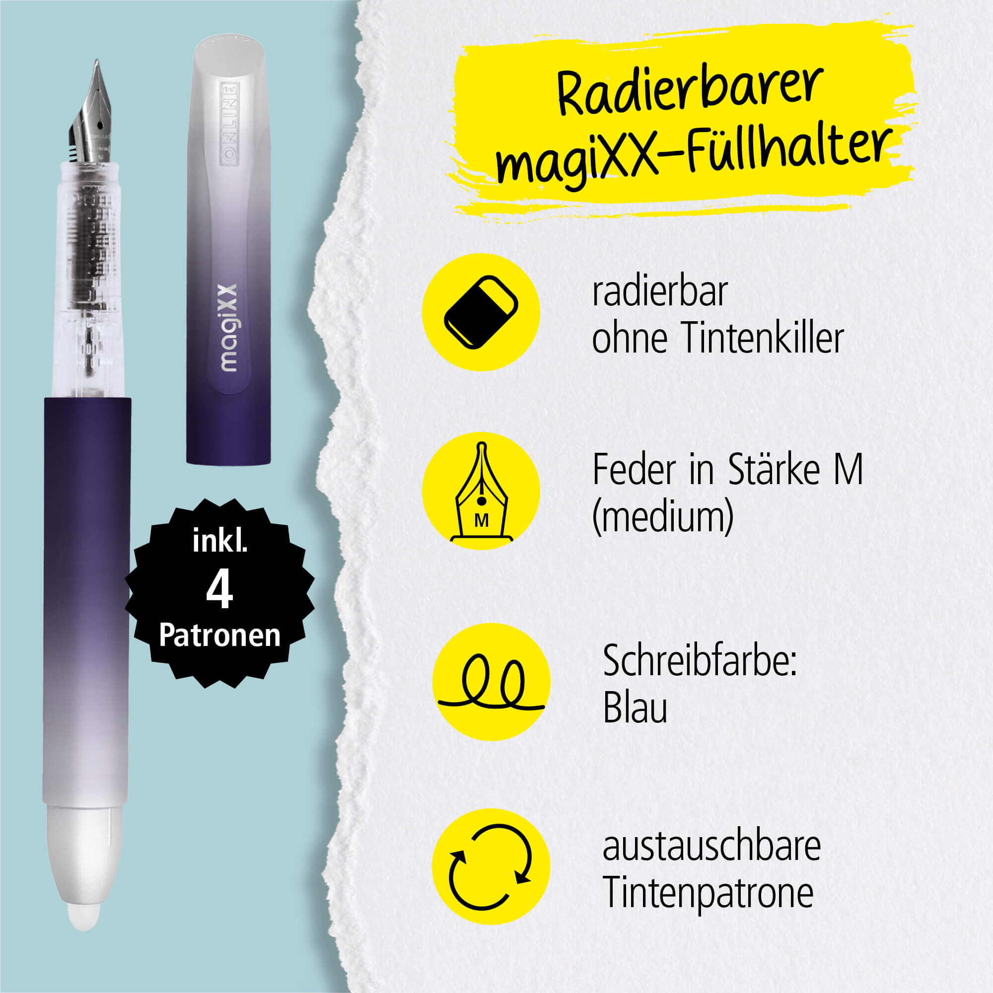 Radierbarer Füller ONLINE magiXX Lavender inkl. Tintenpatronen Radierbarer Füller ONLINE magiXX Lavender inkl. Tintenpatronen