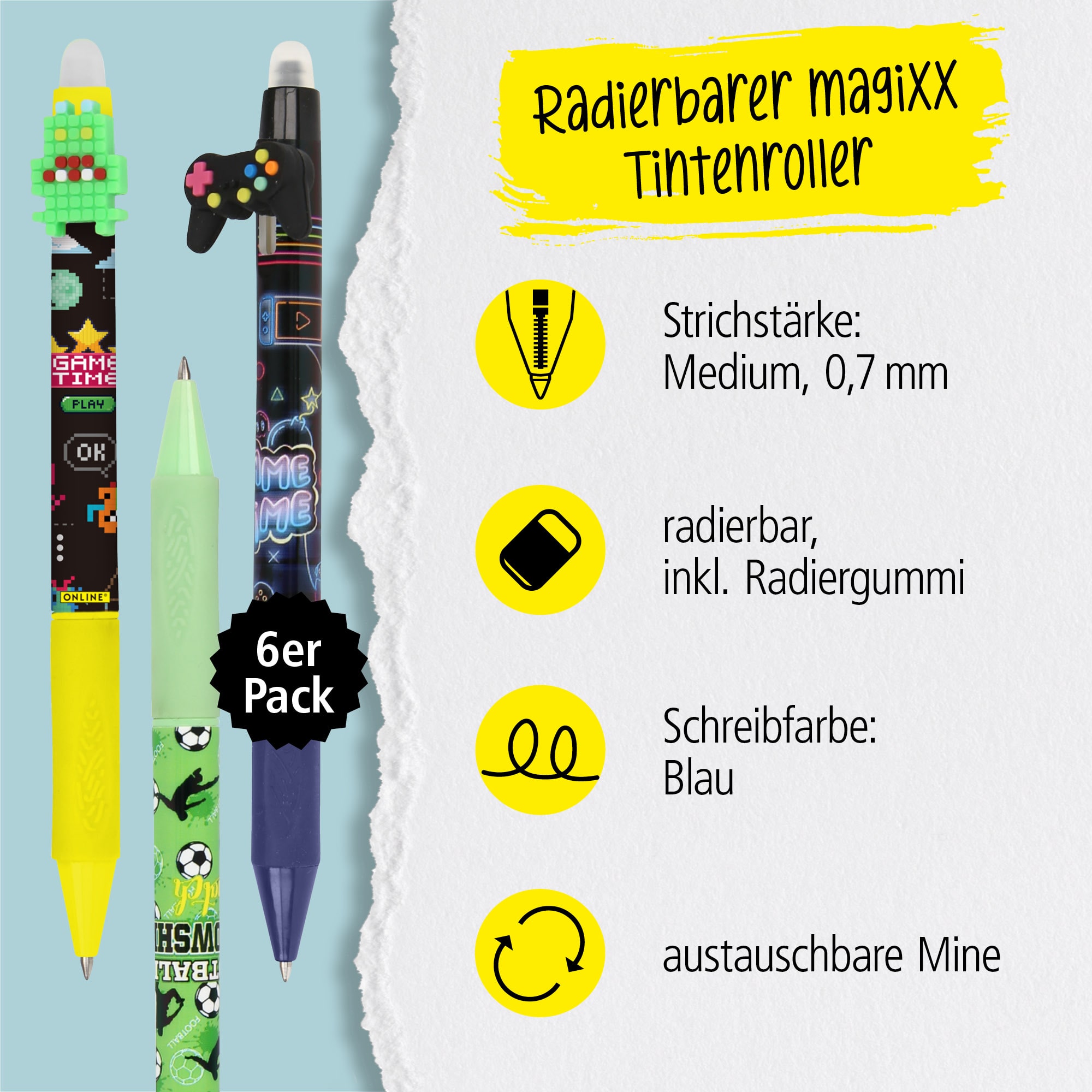 Online magiXX, 6x Radierstift Fun Boys I Gelschreiber blau radierbar Online magiXX, 6x Radierstift Fun Boys I Gelschreiber blau radierbar