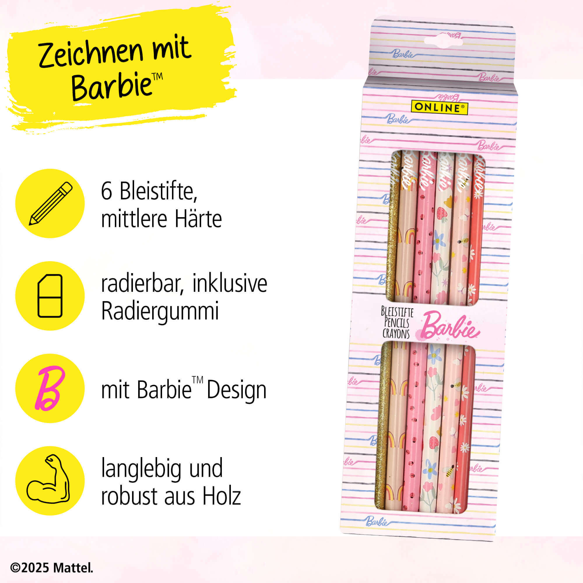 Bleistifte mit Radierer Barbie