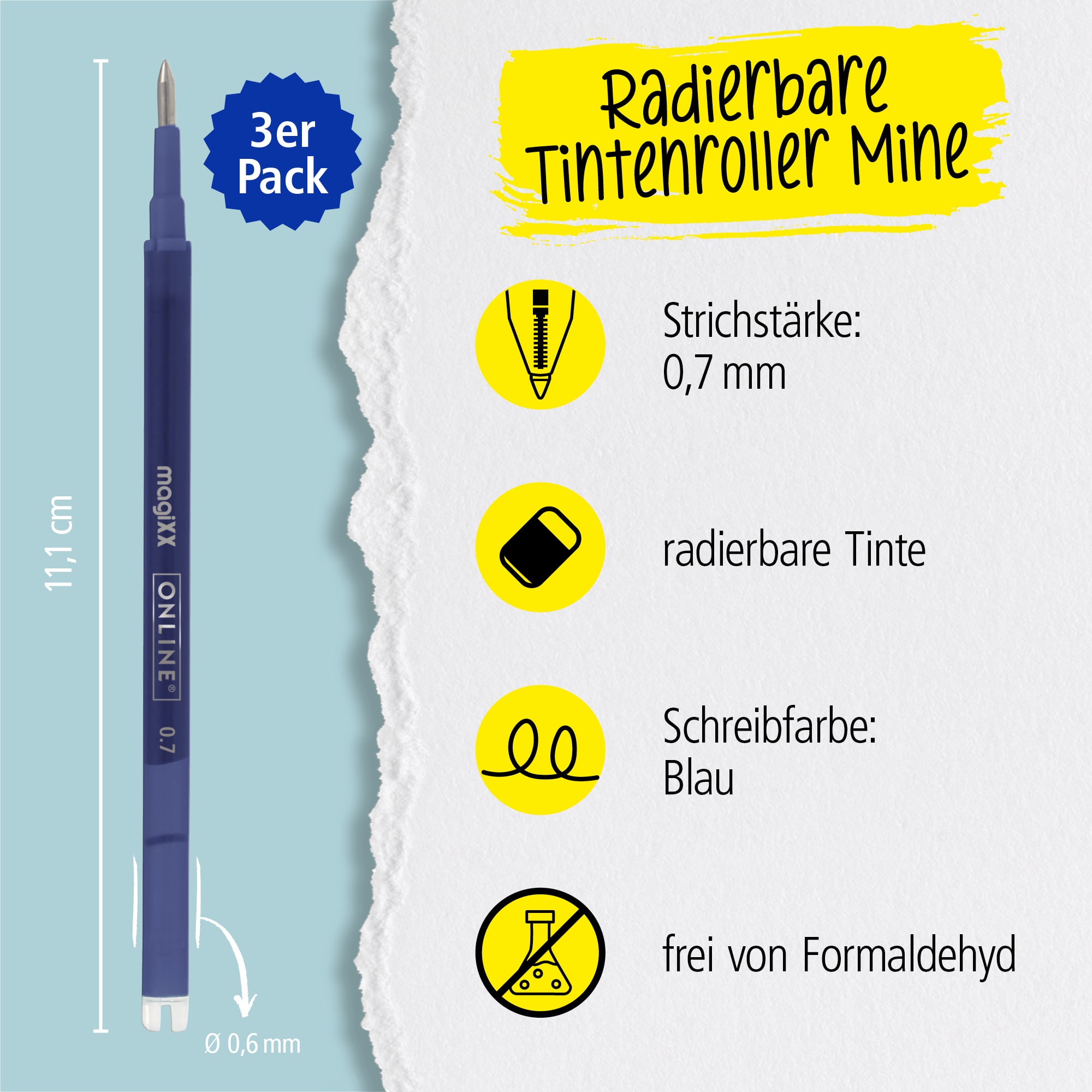 Erasable refills for ONLINE magiXX gel pens - 0.7 mm blue