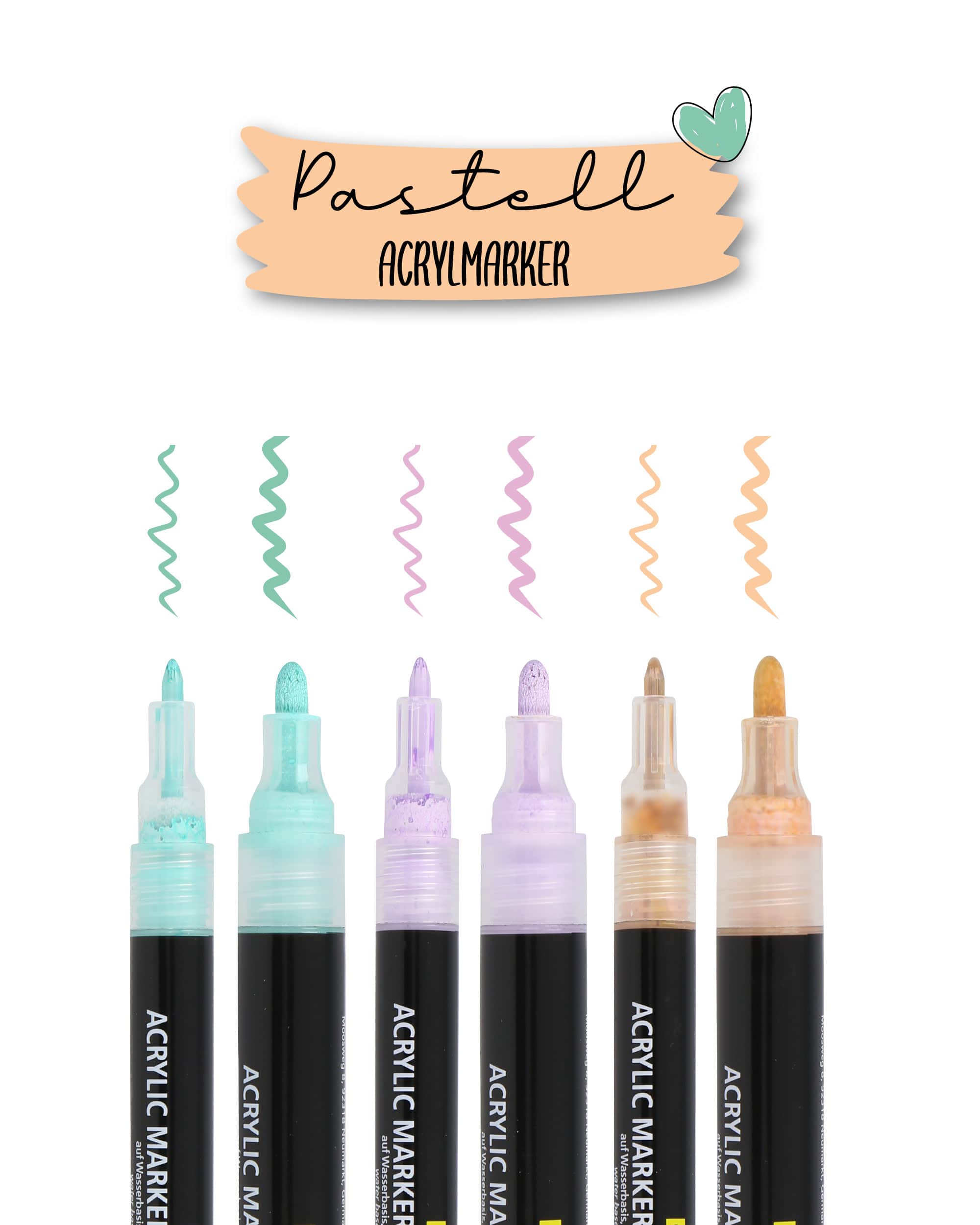 Pastel Lettering Set with Acryl Marker 0,7 mm + 3 mm, 6 pens Pastel Lettering Set with Acryl Marker 0,7 mm + 3 mm, 6 pens