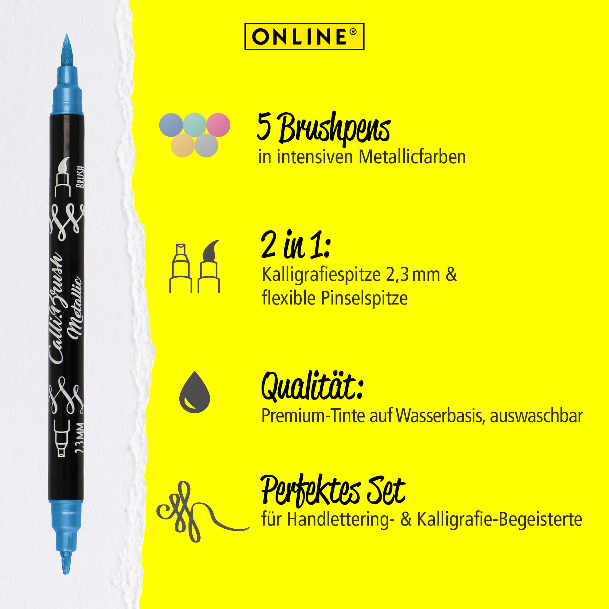 Calli.Brush Pen Metallic 5 pcs set