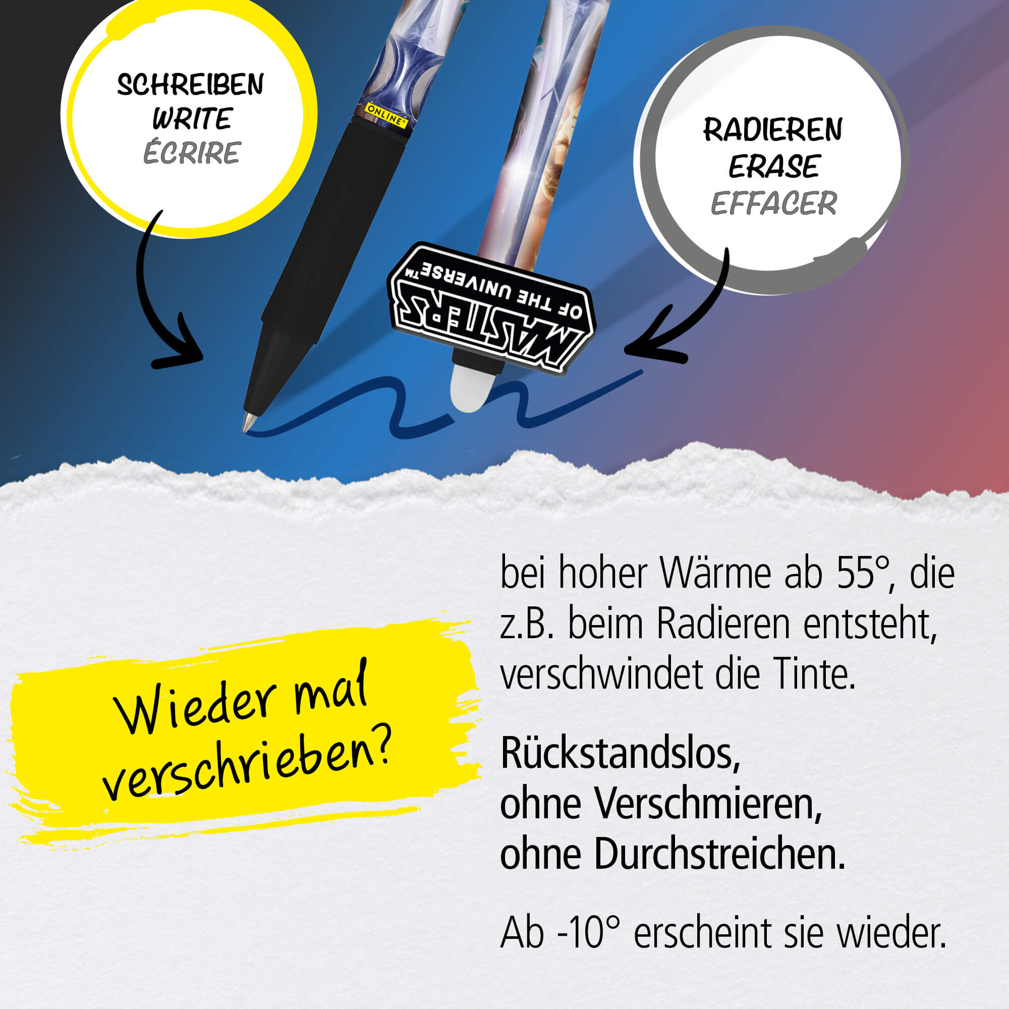 Radierbare Gelschreiber ONLINE magiXX Fun Masters of the Universe, 3 Stück