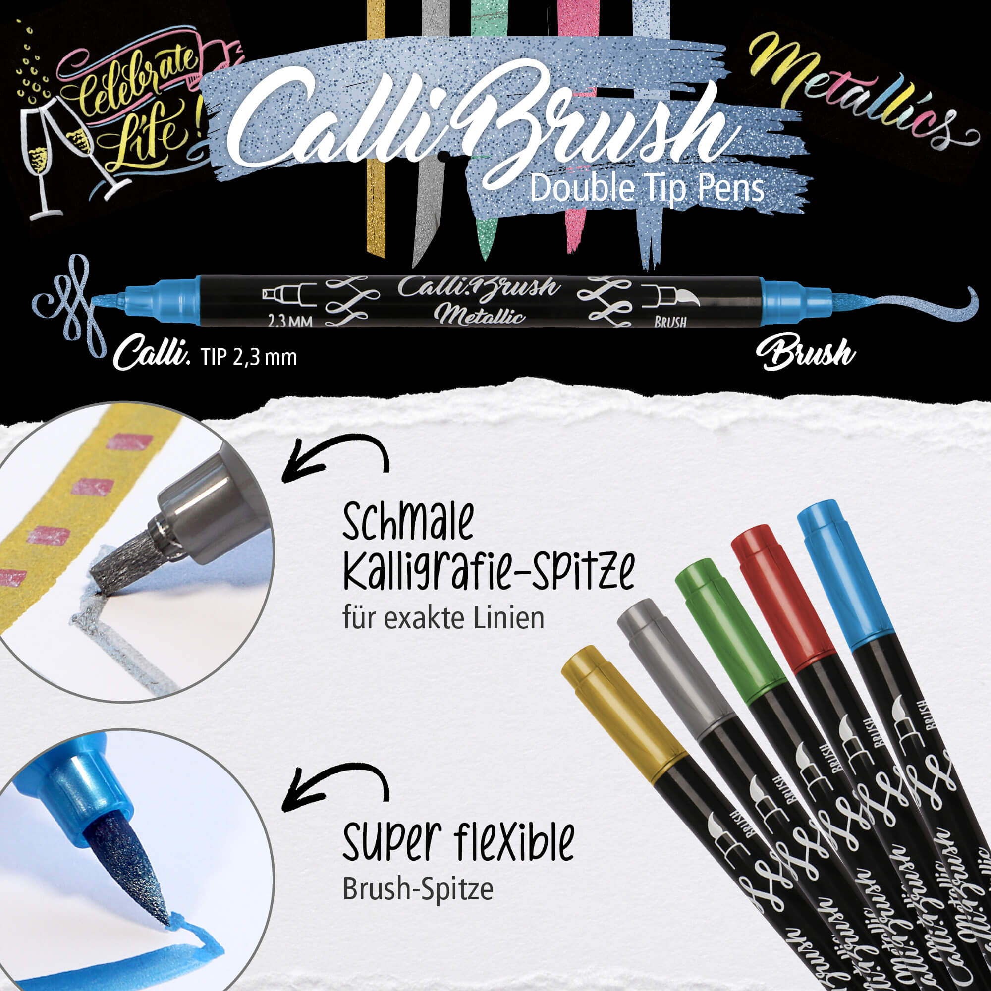 Calli.Brush Pen Metallic 5 pcs set