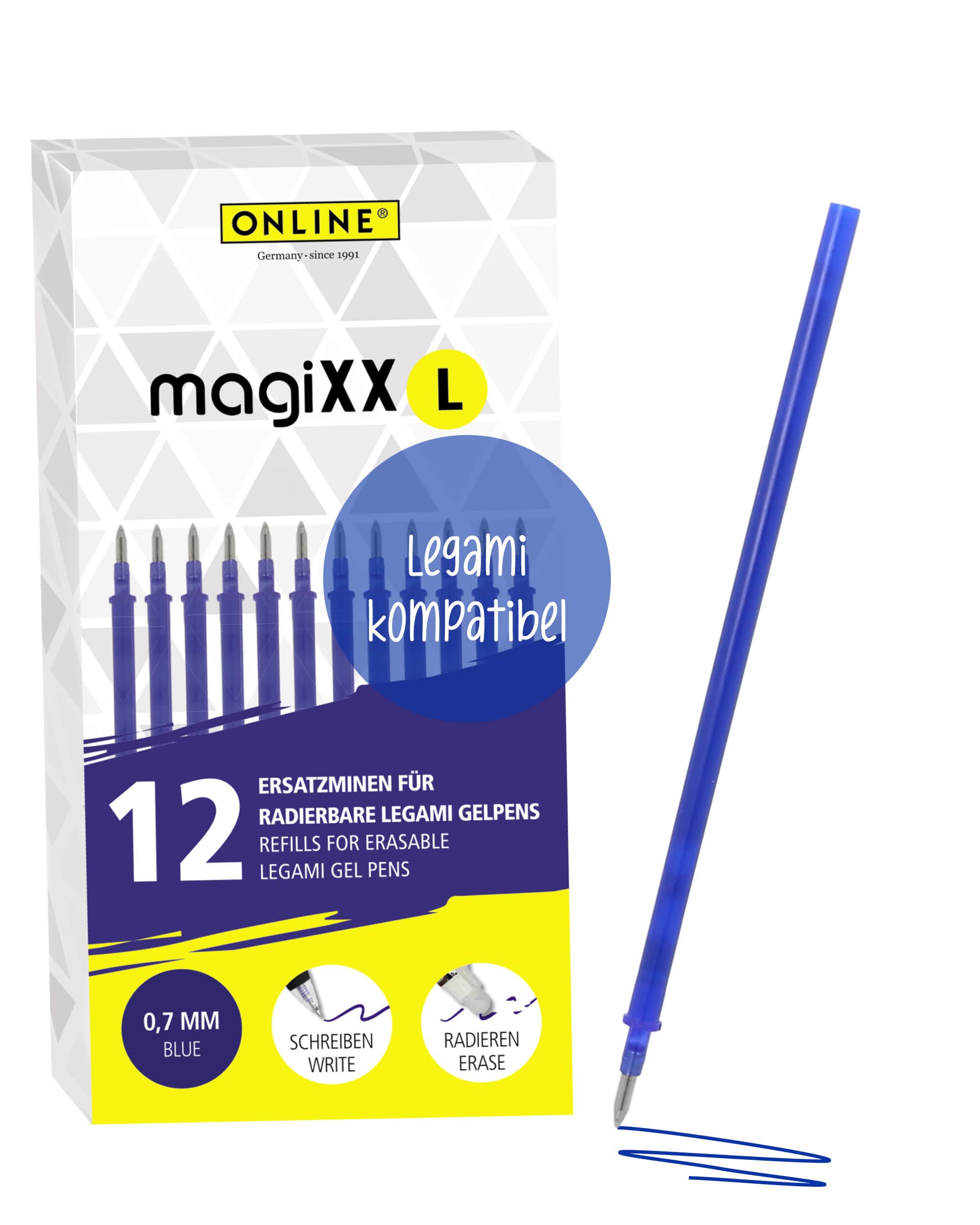Refills for Legami erasable gel pens, blue, 12 pcs. XL-Set Refills for Legami erasable gel pens, blue, 12 pcs. XL-Set