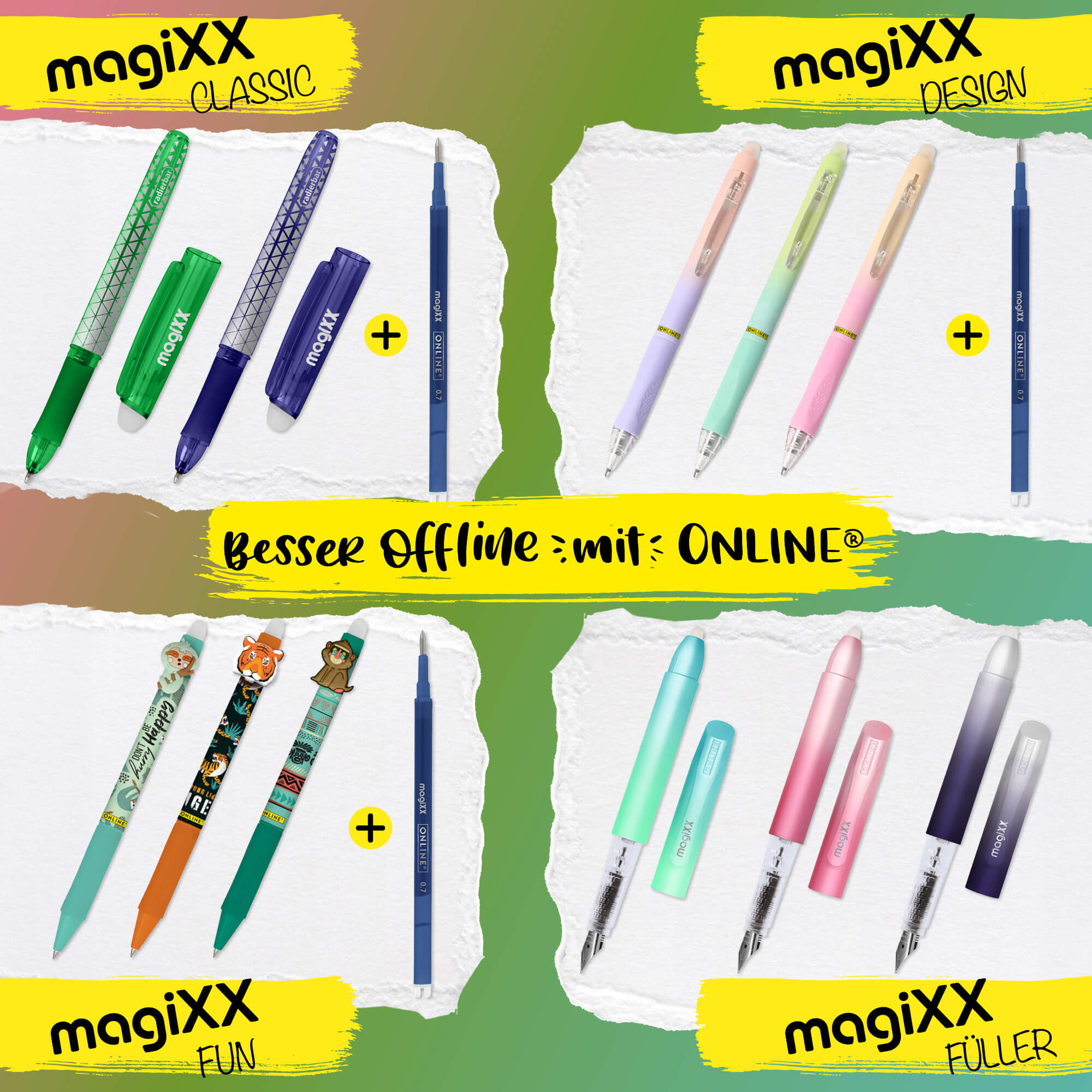 ONLINE Radierbare Gelschreiber ONLINE magiXX Fun Animals, 6er-Pack