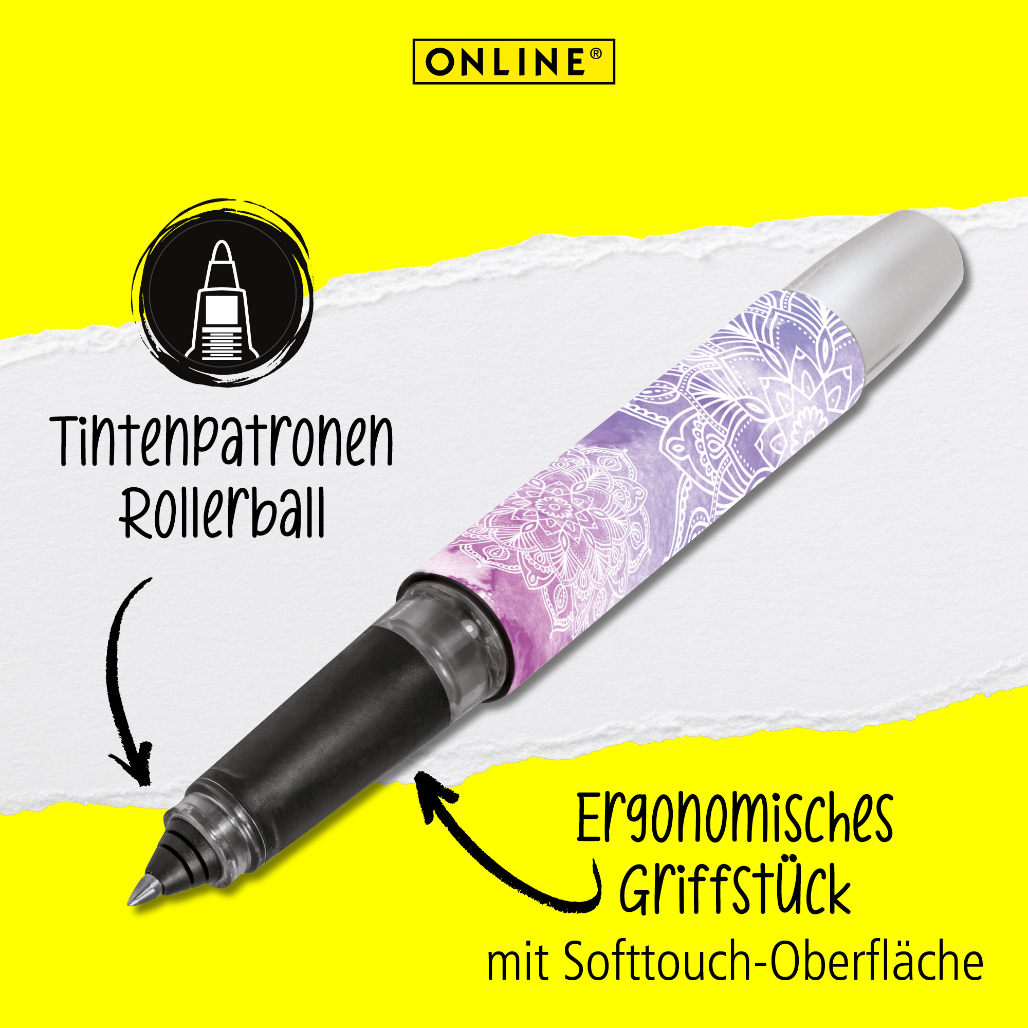 Tintenpatronen-Rollerball mit ergonomischem Griffstück und Softtouch-Oberfläche