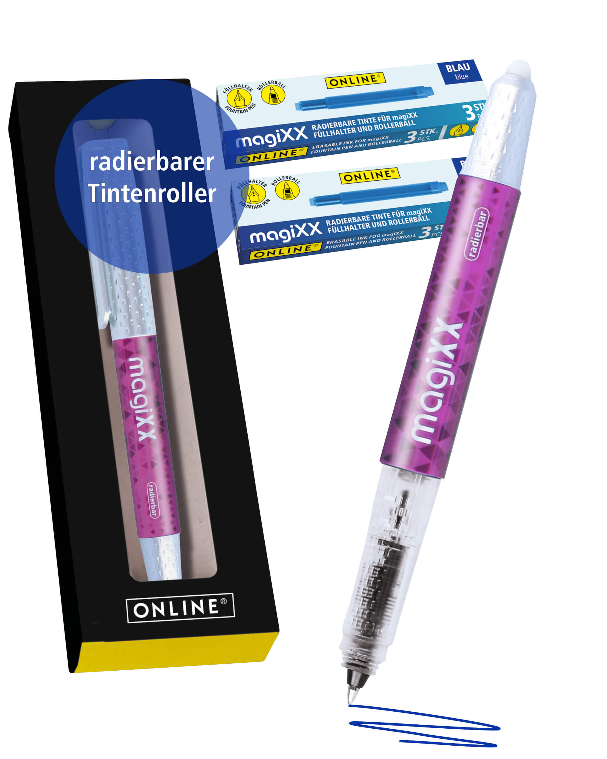 Erasable Ink-Rollerballl ONLINE magiXX Blue inkl. Ink-Cartridges