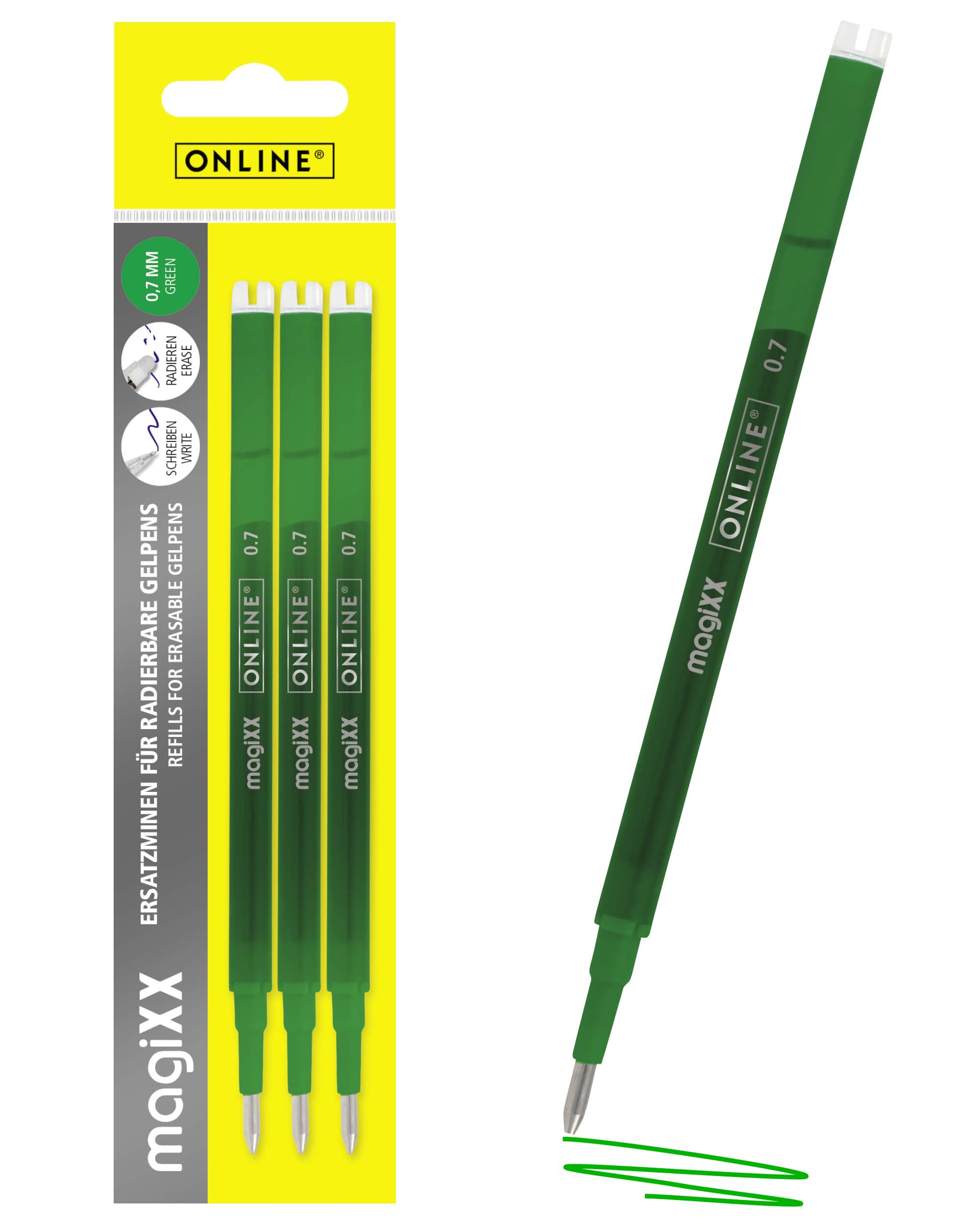 Erasable refills for ONLINE magiXX gel pens - 0.7 mm green