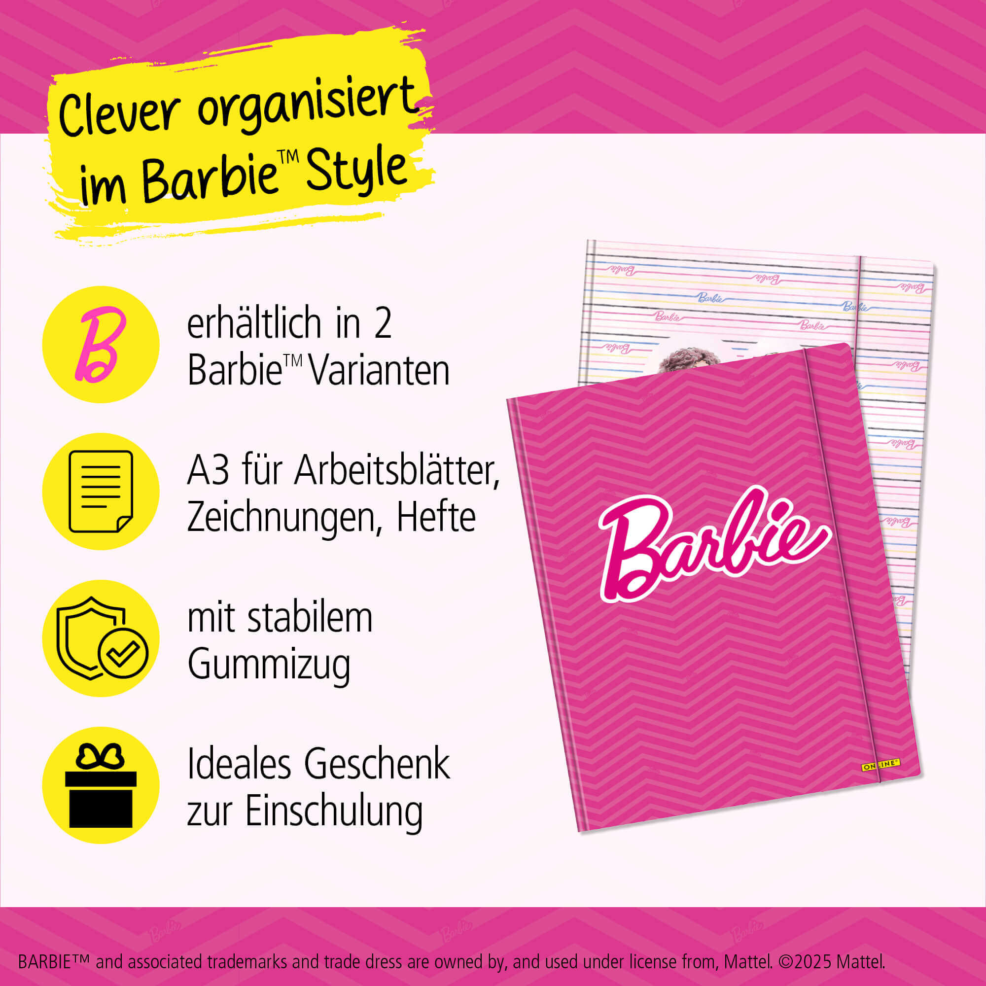 Gummizugmappe A3 Barbie Pink