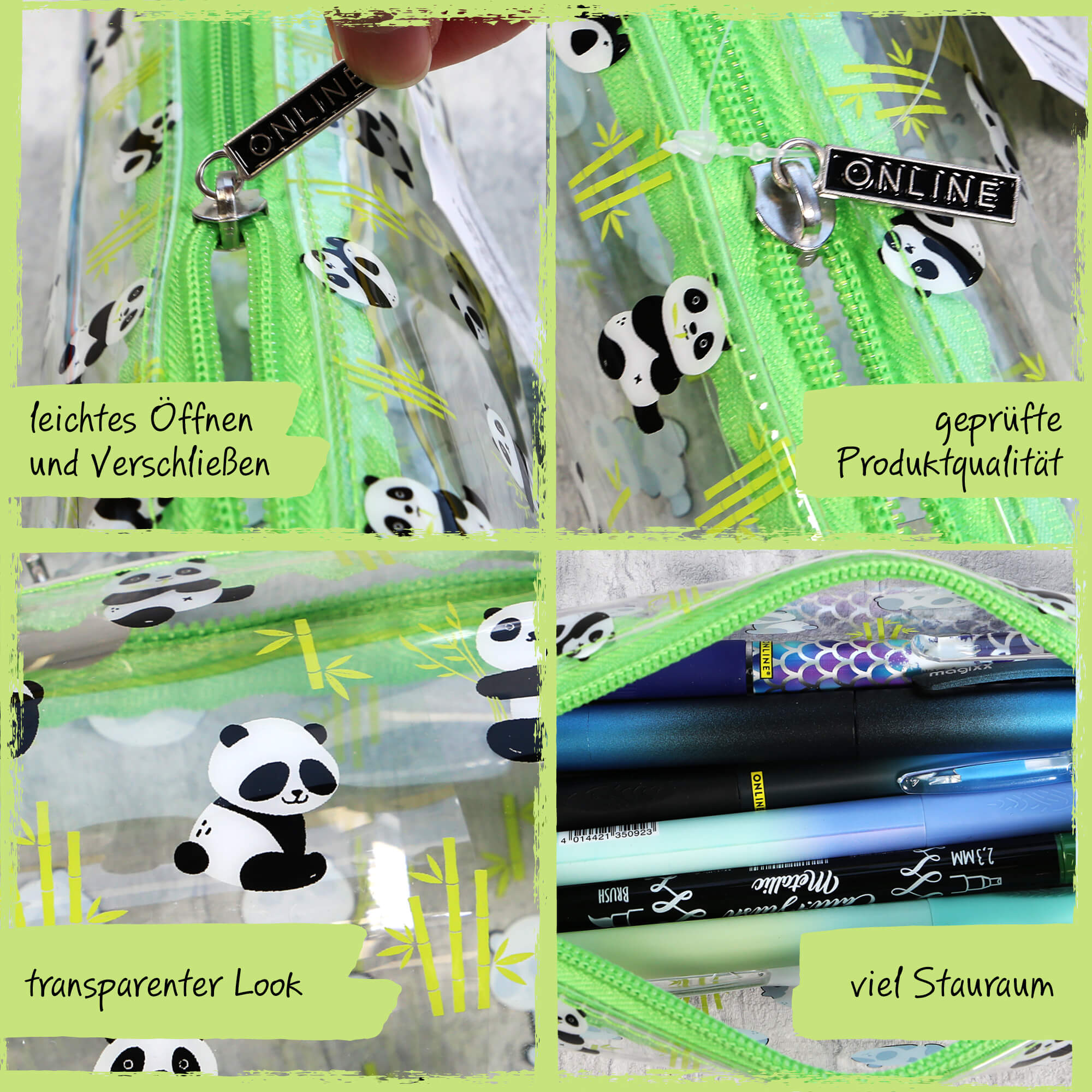 Schlampermäppchen Panda transparent