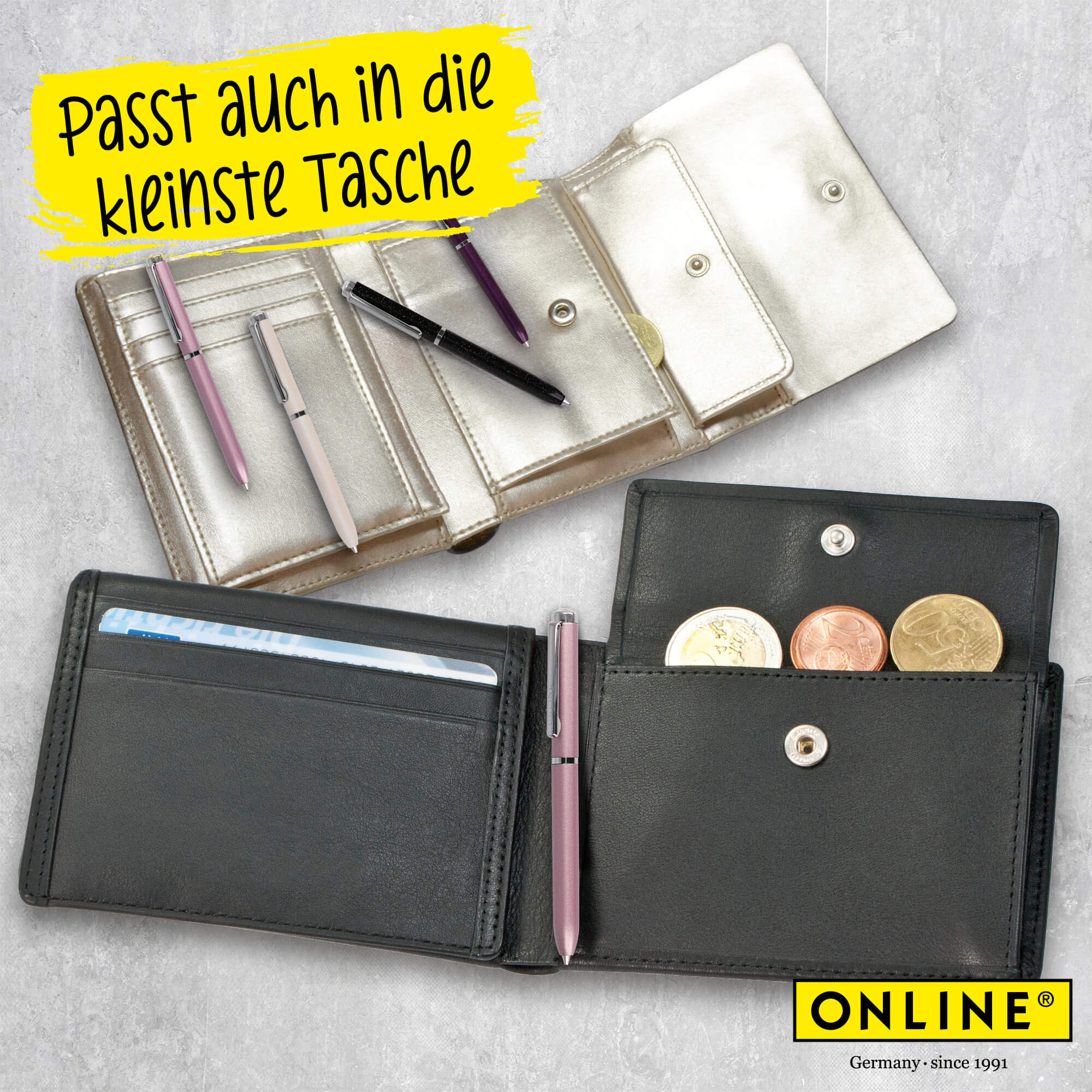 Drehkugelschreiber Mini Portemonnaie Crystal Black