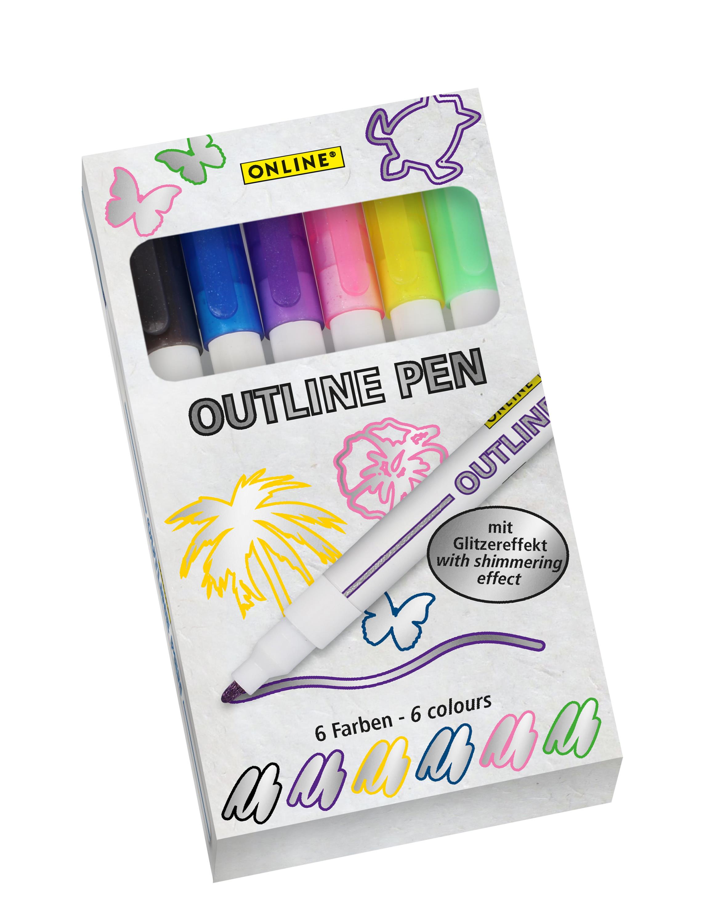ONLINE Outline Pens - Set of six ONLINE Outline Pens mit Outline- und Glitzer-Effekt