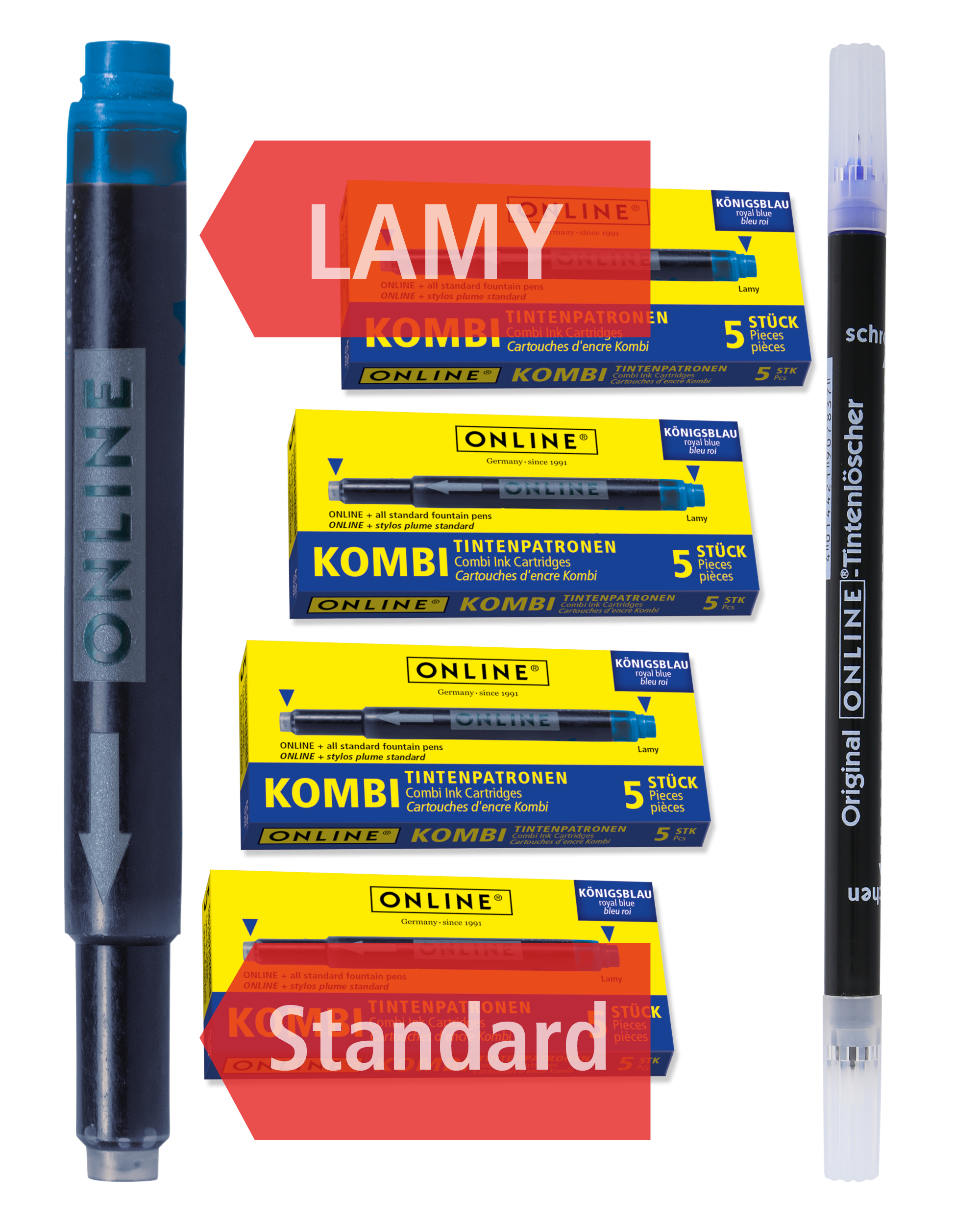 20x Combi ink cartridges blue incl. ink eraser
