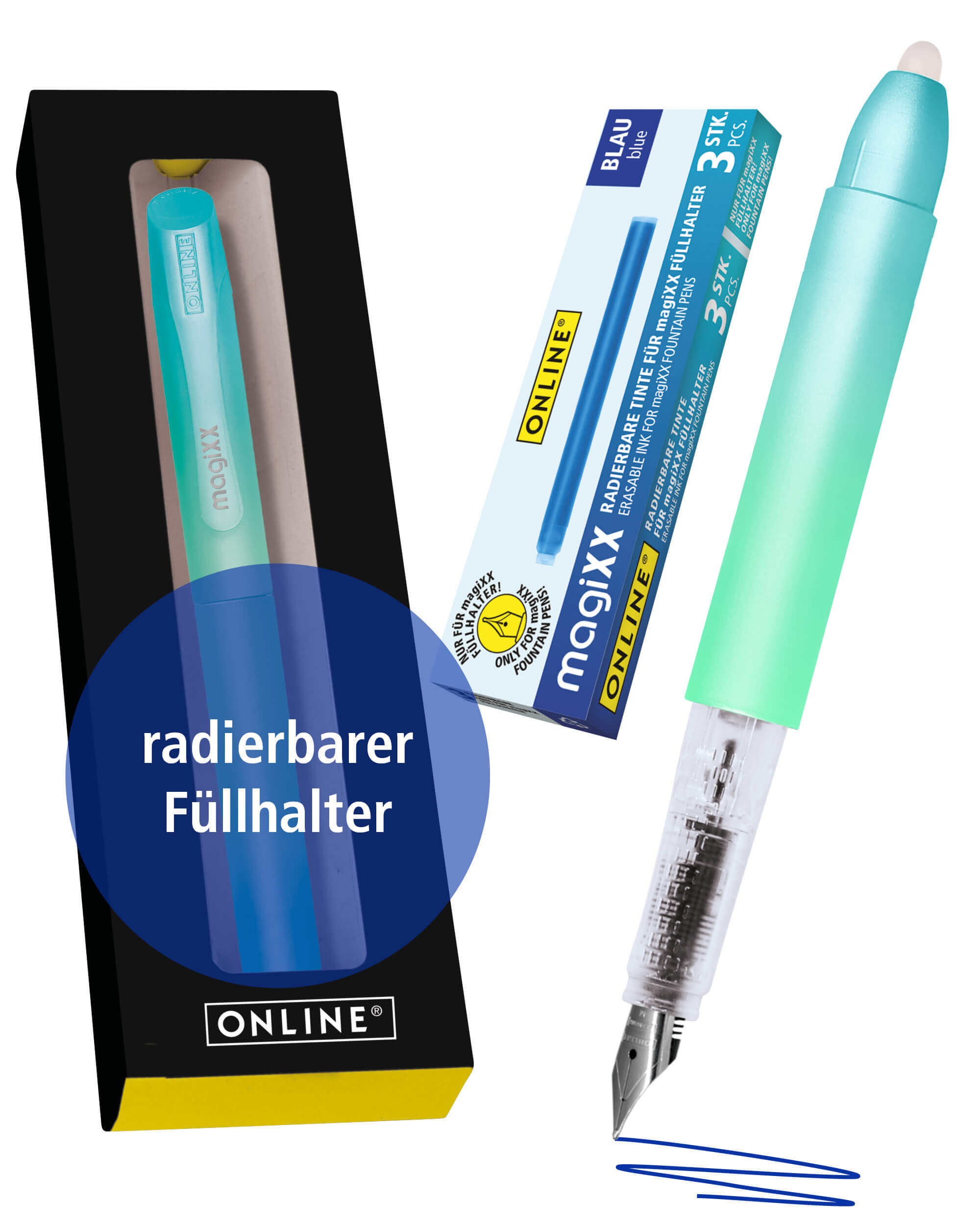 Radierbarer Füller ONLINE magiXX Turquoise Dream inkl. Tintenpatronen Radierbarer Füller ONLINE magiXX Turquoise Dream inkl. Tintenpatronen