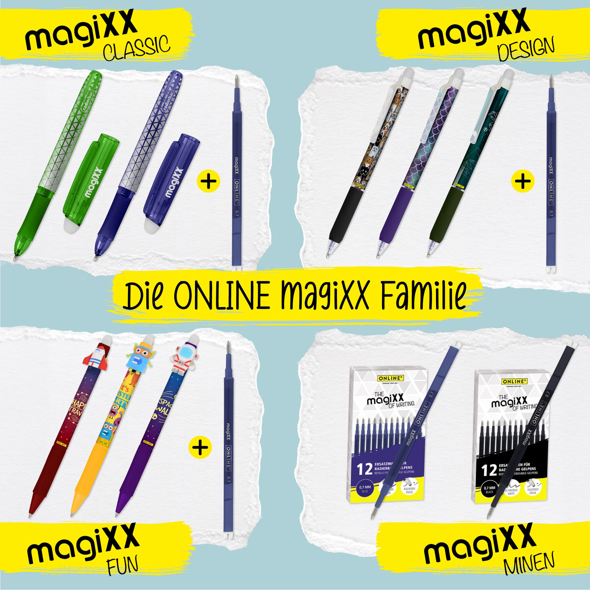 Erasable refills for ONLINE magiXX gel pens - 0.7 mm turquoise