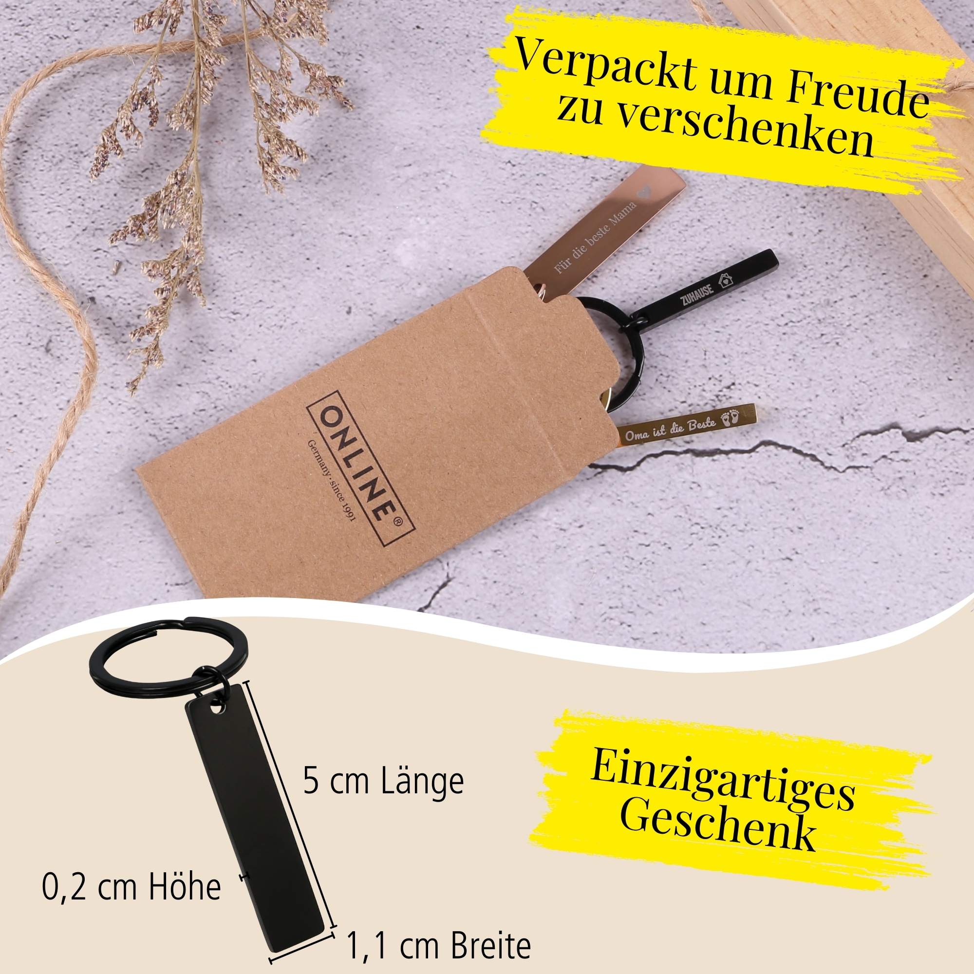 Schlüsselanhänger Plättchen Schwarz Personalisiert