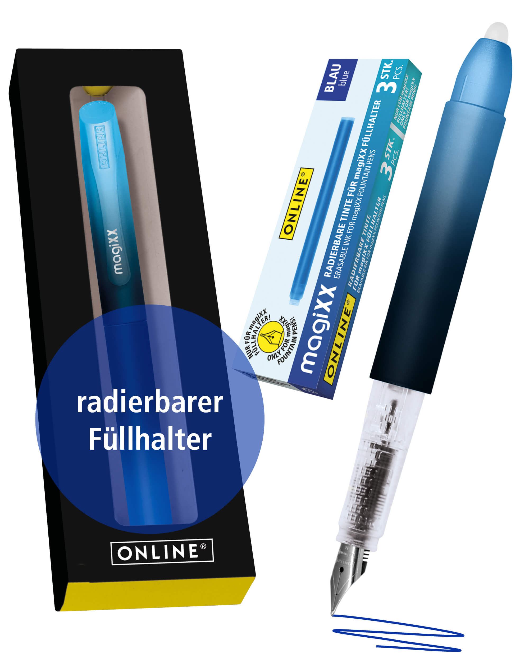 Radierbarer Füller ONLINE magiXX Deep Ocean inkl. Tintenpatronen Radierbarer Füller ONLINE magiXX Deep Ocean inkl. Tintenpatronen