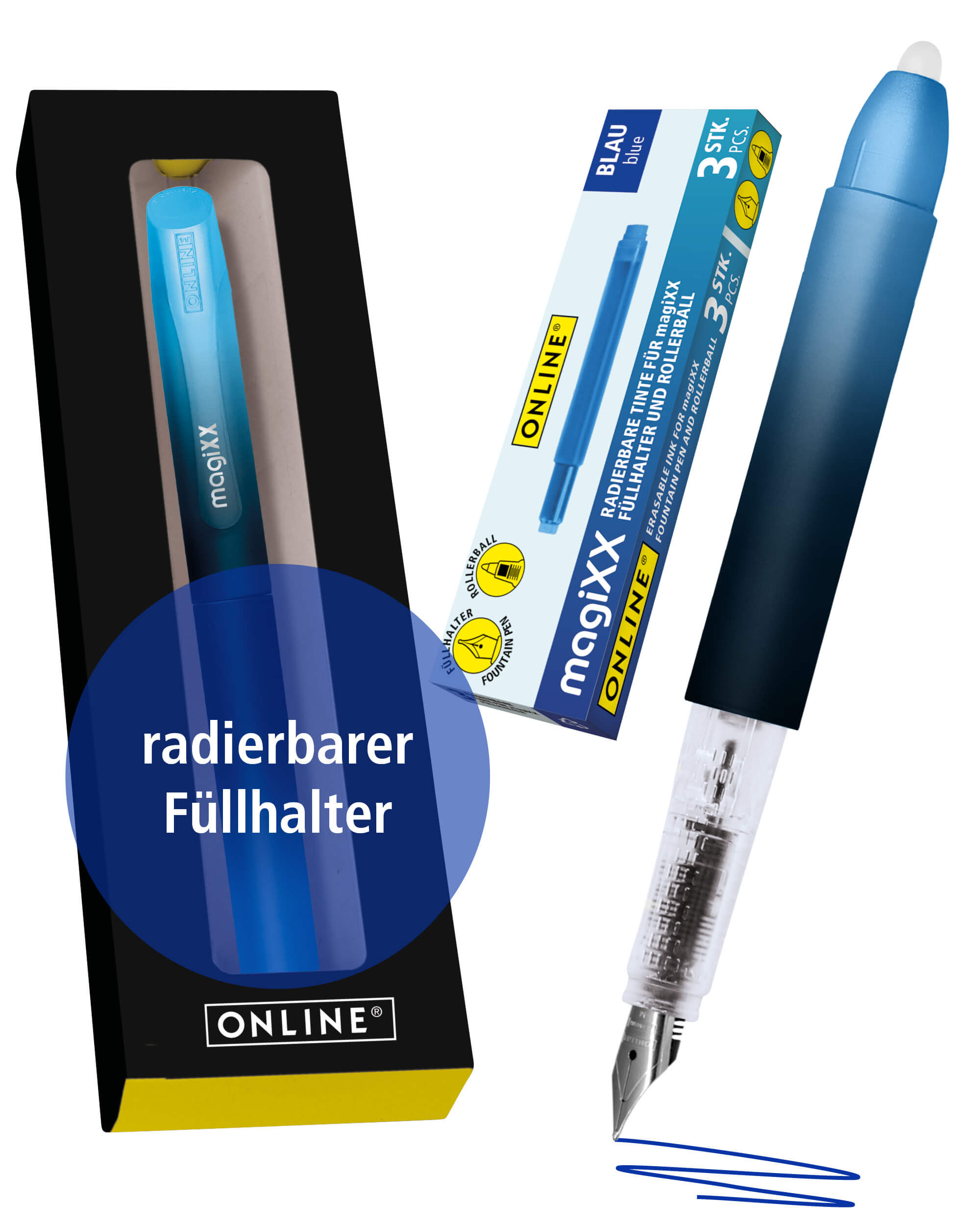 Radierbarer Füller ONLINE magiXX Deep Ocean inkl. Tintenpatronen