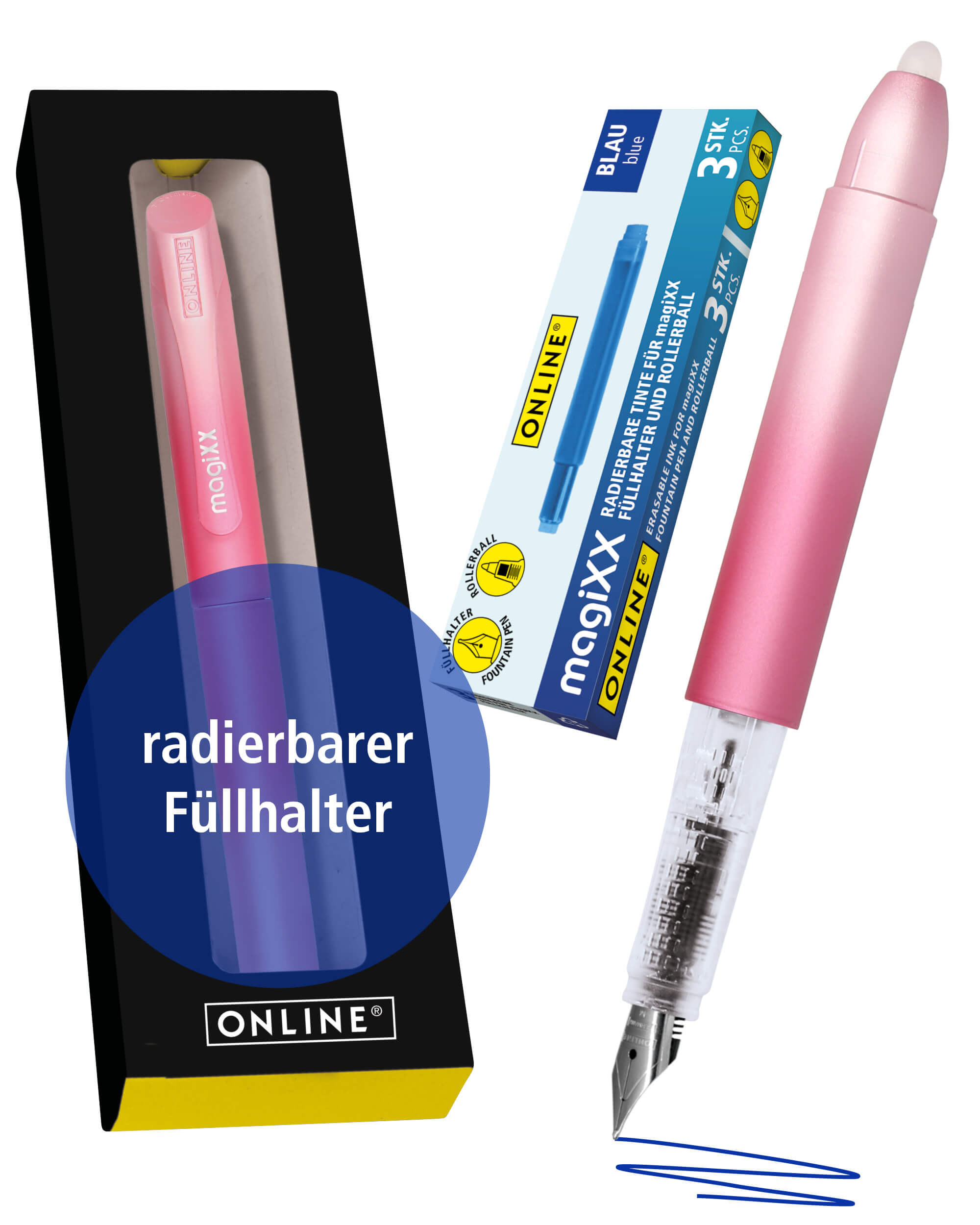 Radierbarer Füller ONLINE magiXX Sweet Love inkl. Tintenpatronen