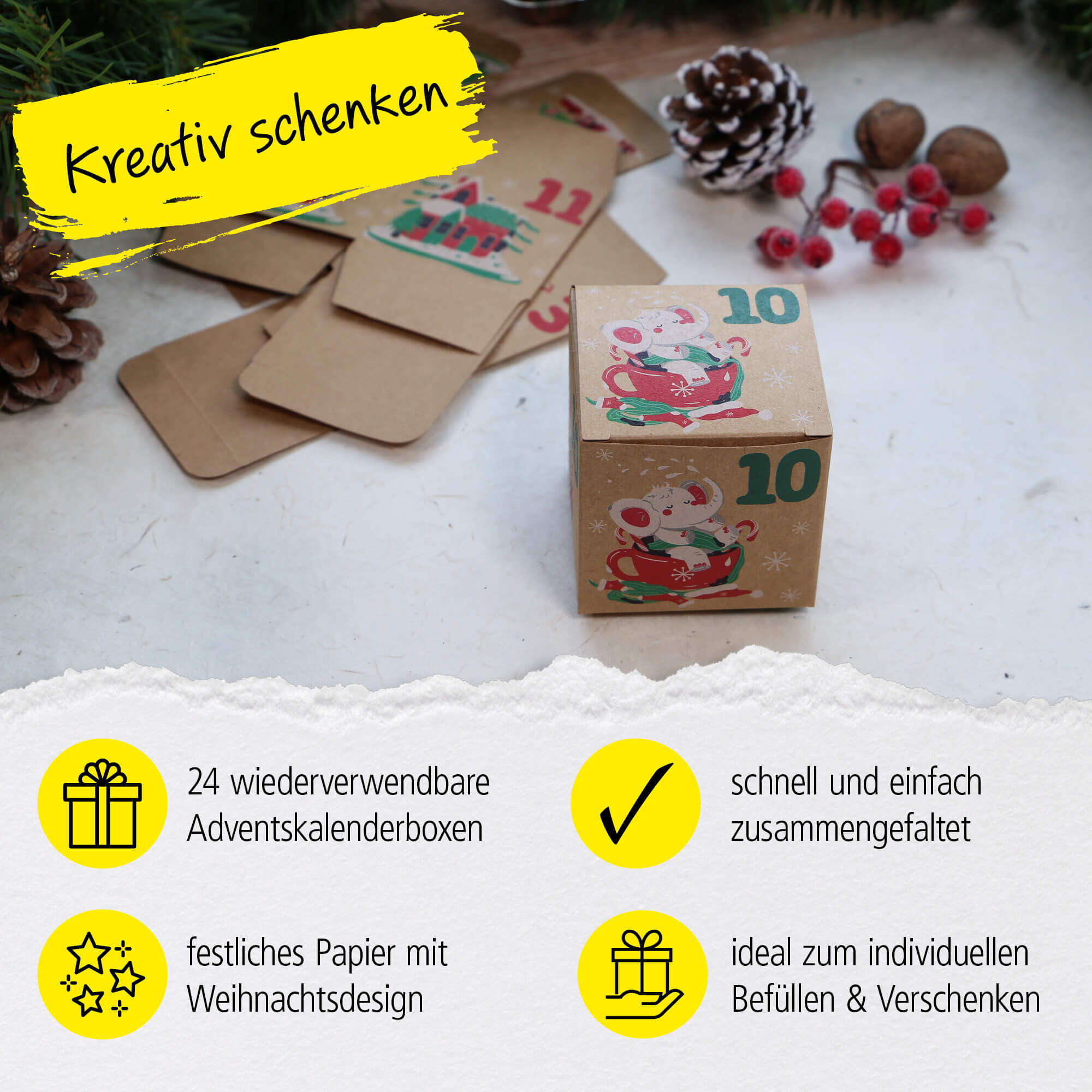 Adventskalender mit 24 Geschenkboxen
