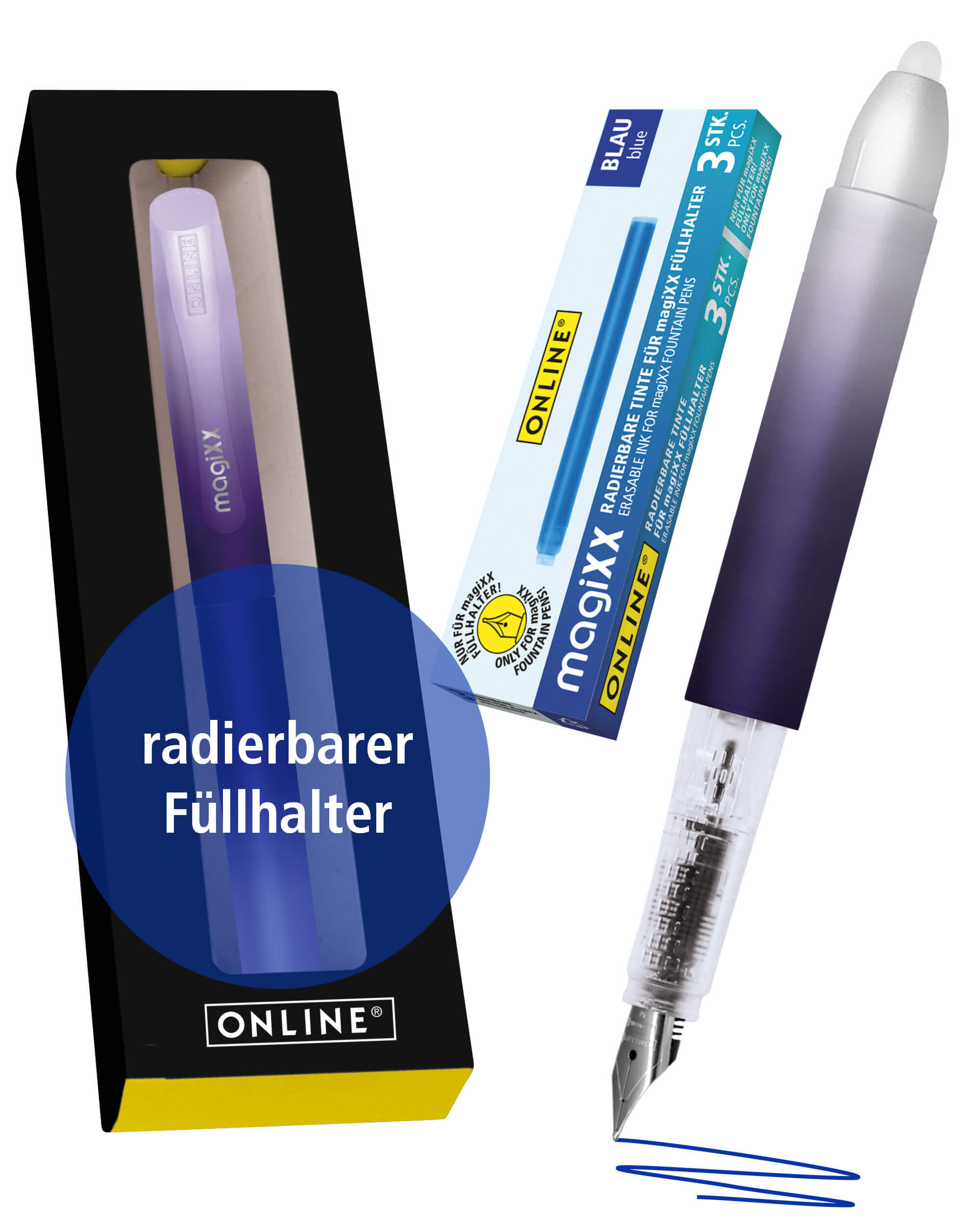 Radierbarer Füller ONLINE magiXX Lavender inkl. Tintenpatronen Radierbarer Füller ONLINE magiXX Lavender inkl. Tintenpatronen