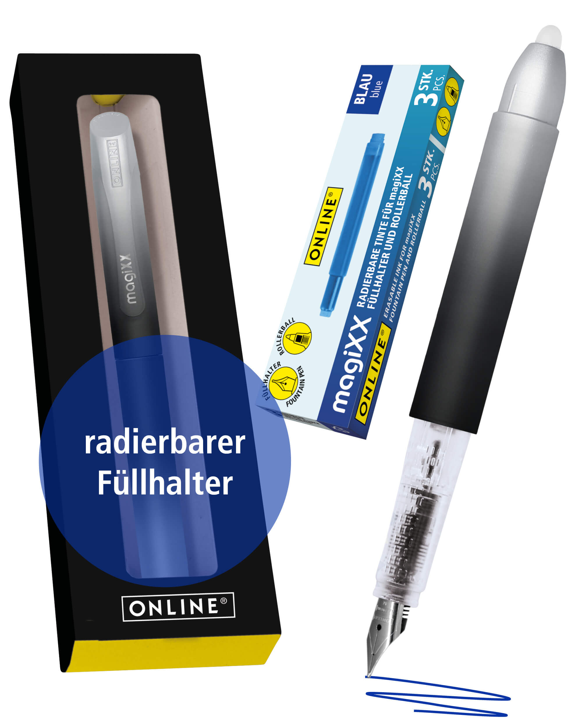 Erasable Fountain Pen ONLINE magiXX Dark Shadow incl. ink cartridges