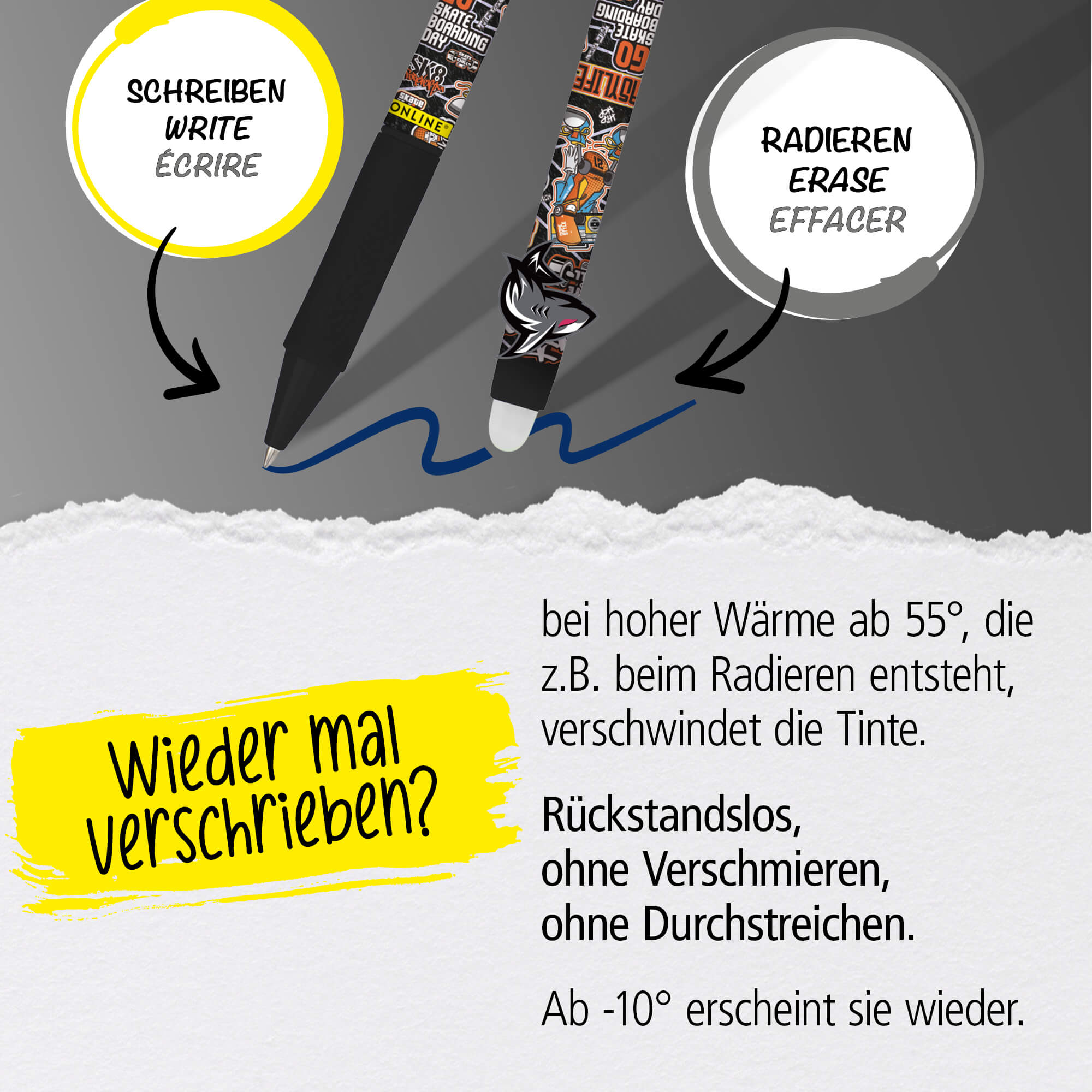 Radierbare Gelschreiber Angry Animals, 6er Pack Radierbare Gelschreiber Angry Animals, 6er Pack
