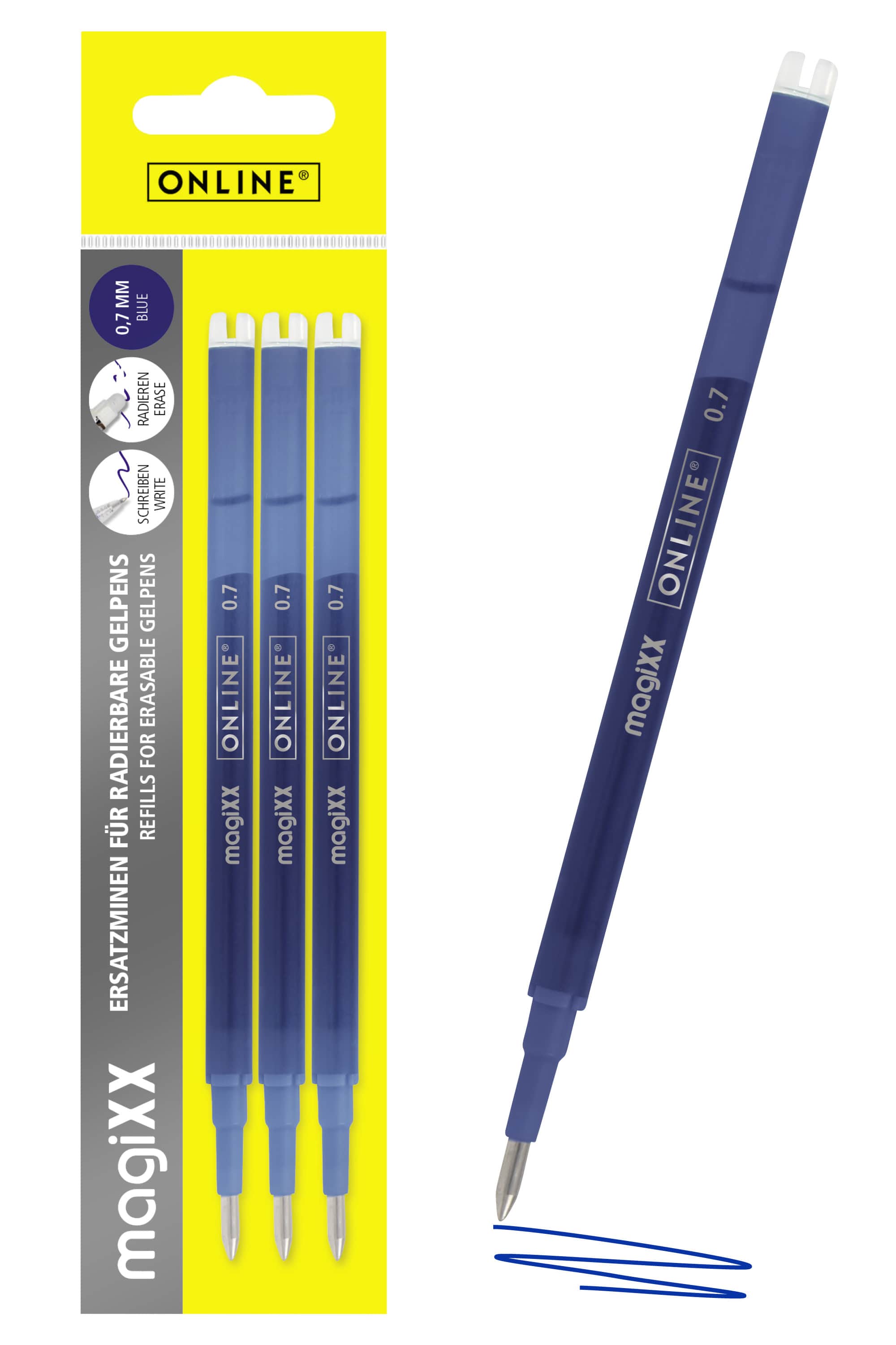 Erasable refills for ONLINE magiXX gel pens - 0.7 mm blue