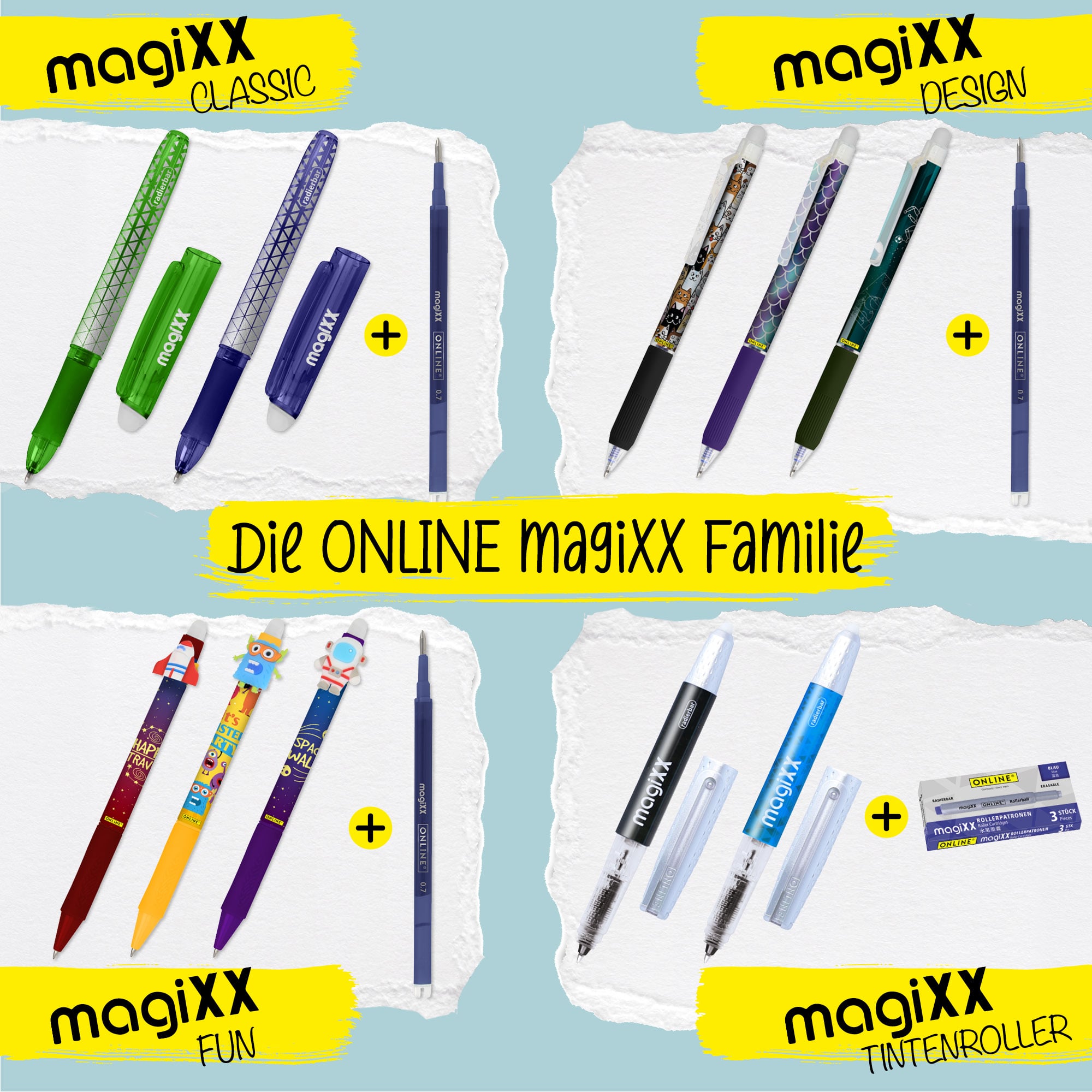 Erasable Ink-Rollerballl ONLINE magiXX Blue incl. Ink-Cartridges