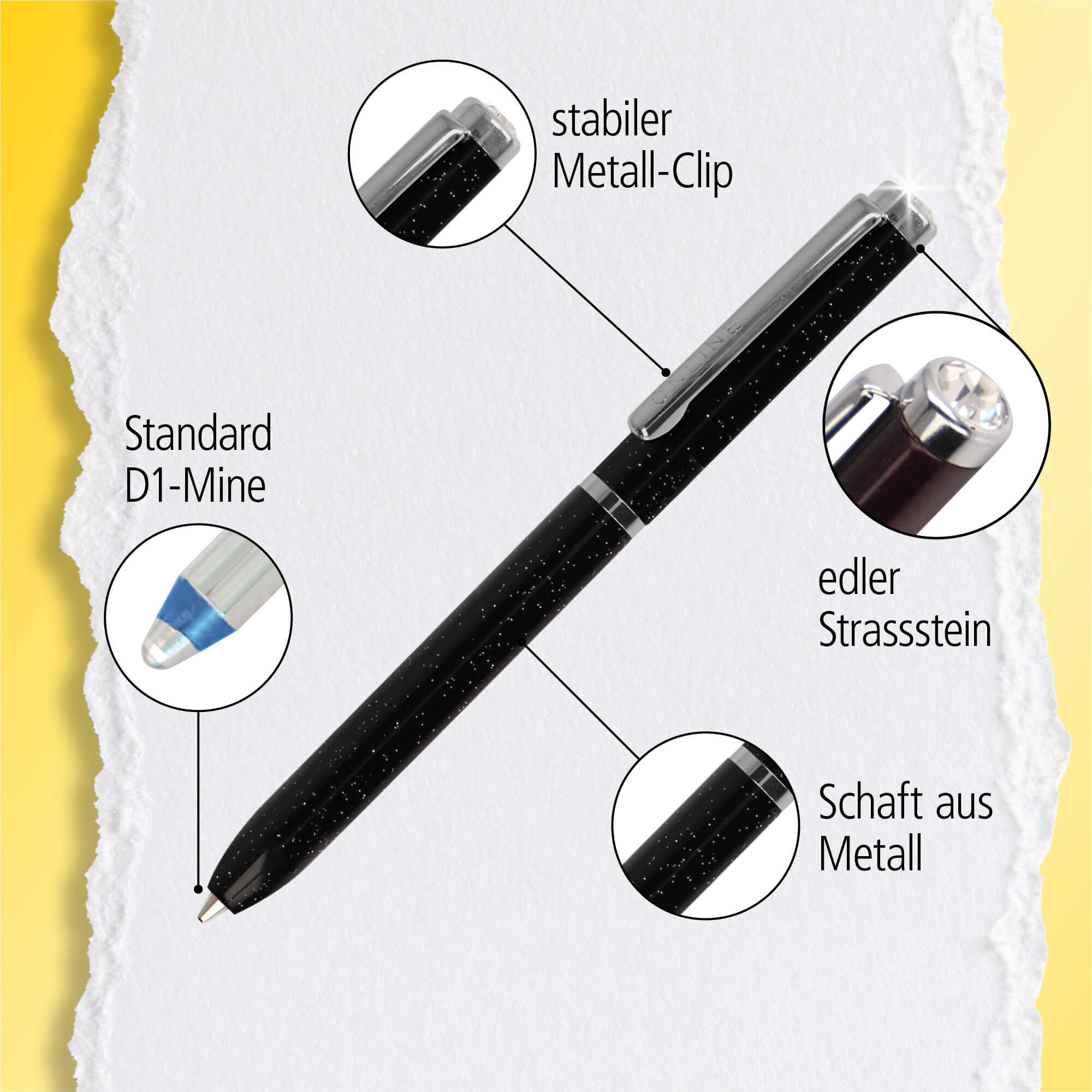 Drehkugelschreiber Mini Portemonnaie Crystal Black