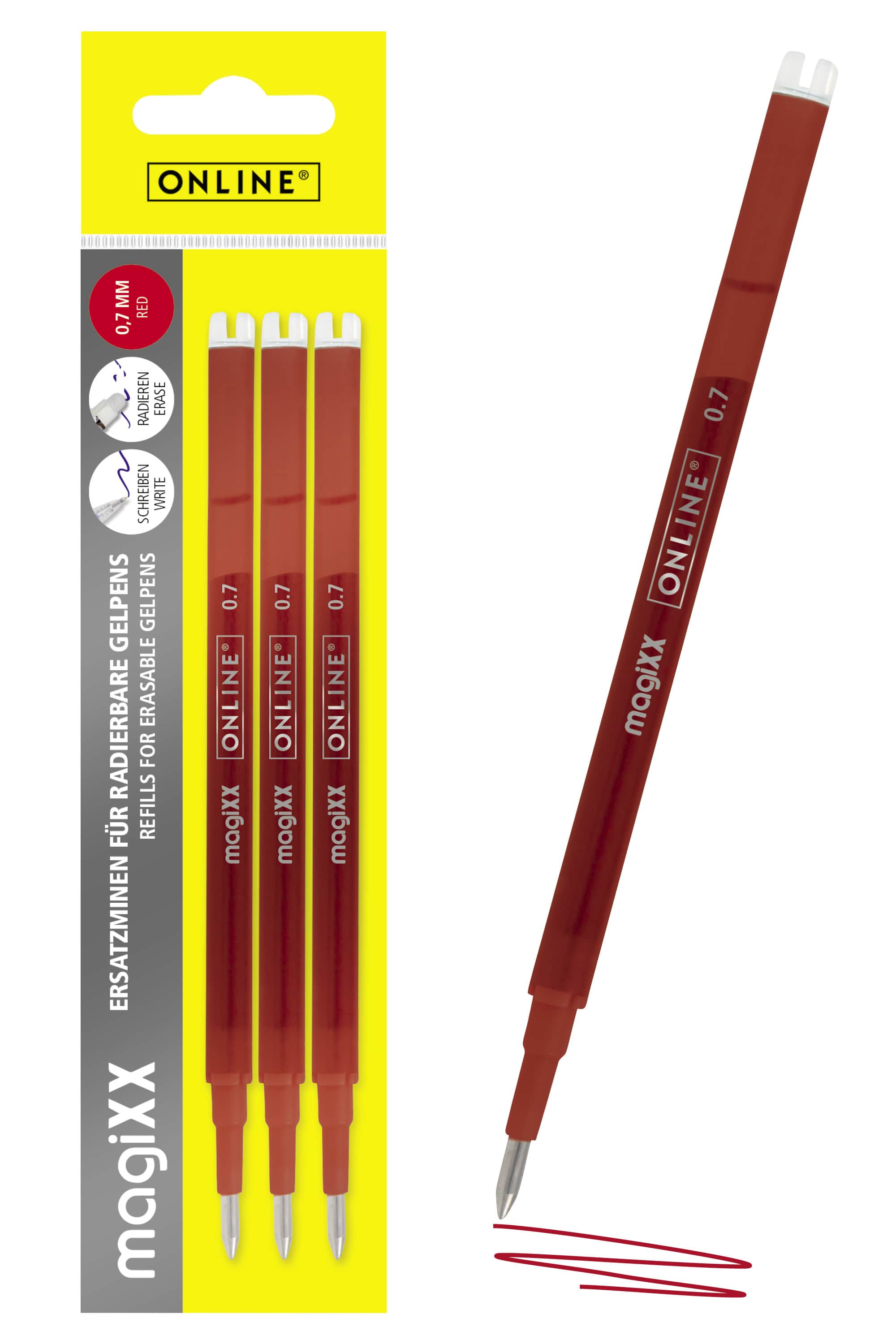 Erasable refills for ONLINE magiXX gel pens - 0.7 mm red