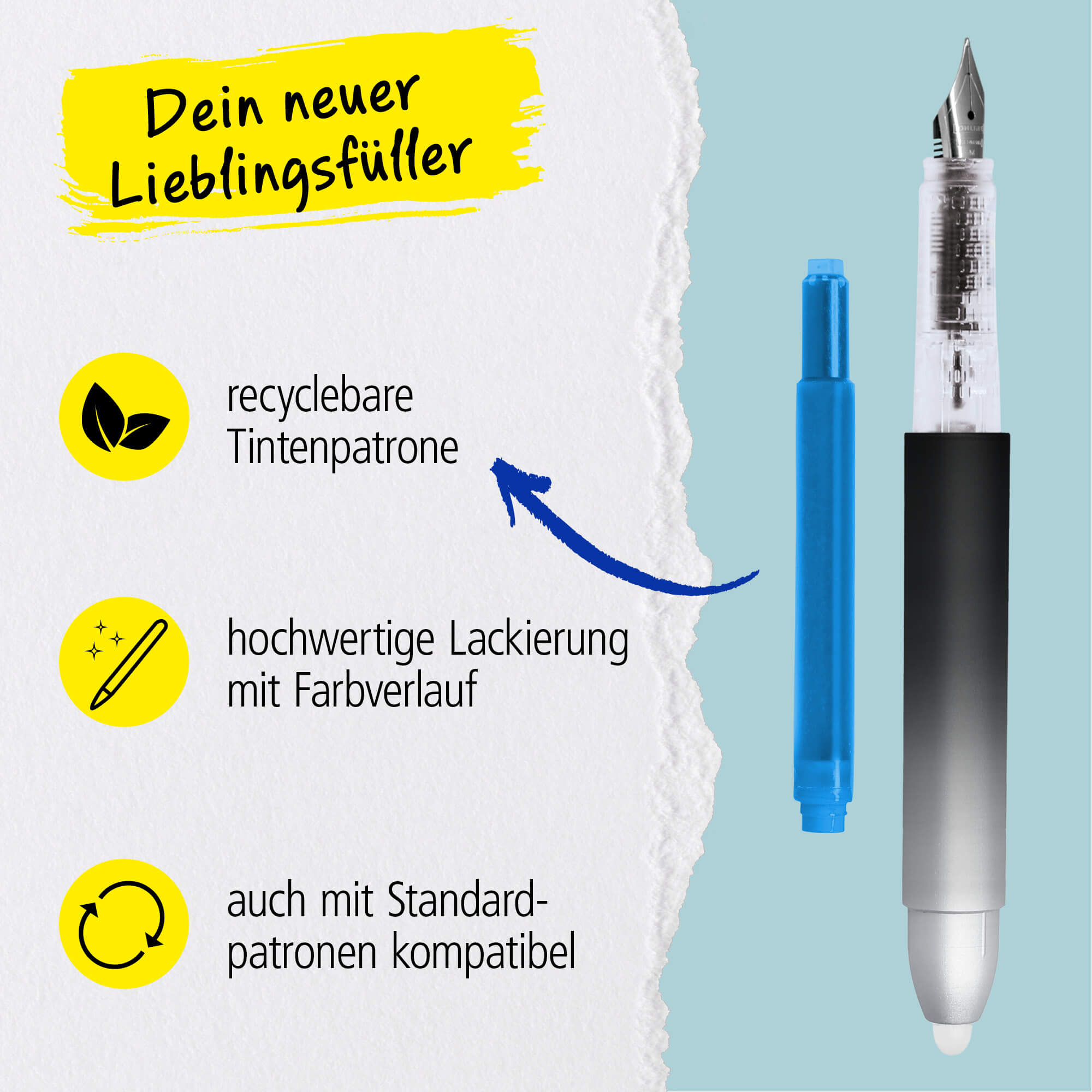 Erasable Fountain Pen ONLINE magiXX Dark Shadow incl. ink cartridges