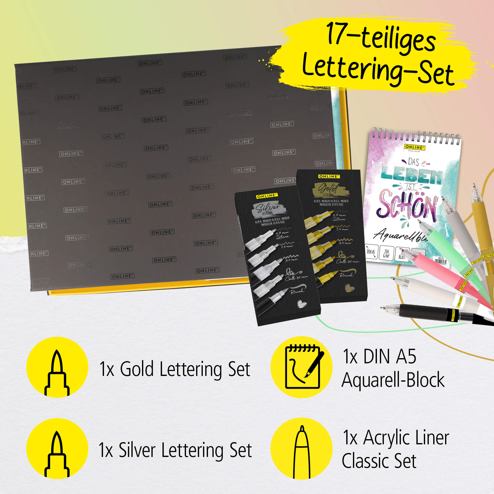 Acyl Lettering Set mit 17 Teilen