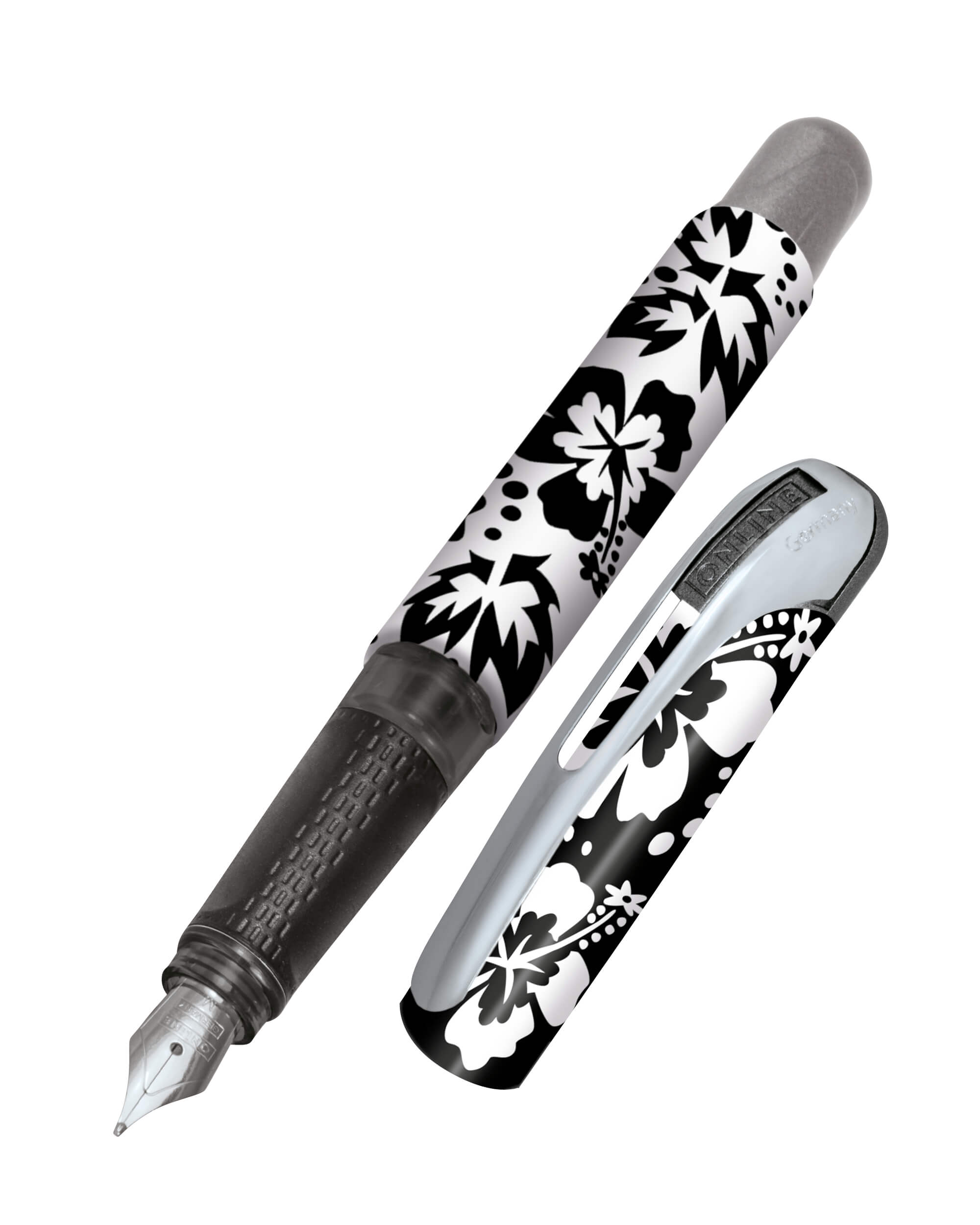 Füller mit Blumen schwarz-weiß