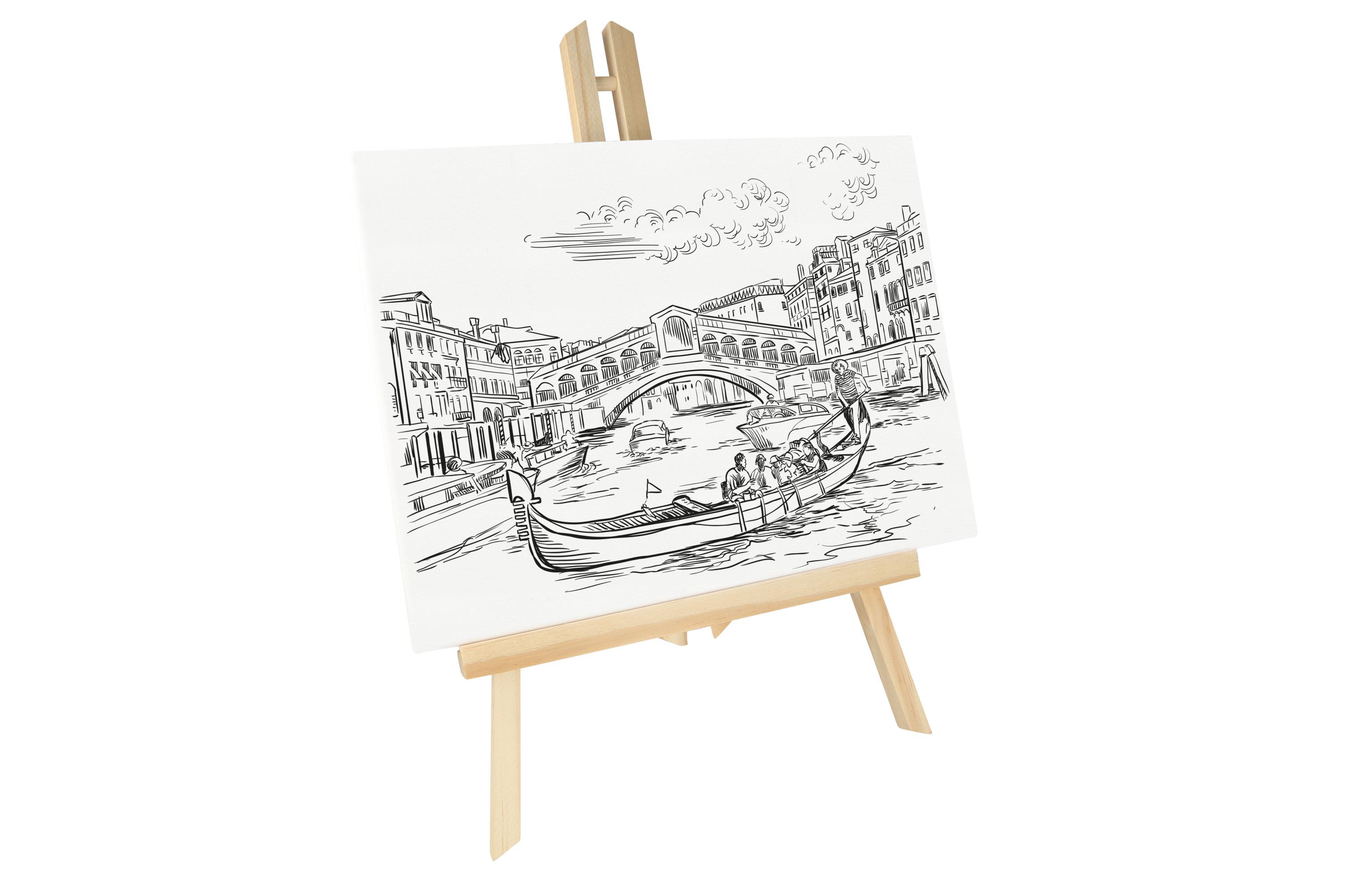 Canvas on wooden easel incl. 6 brush pens design Venice